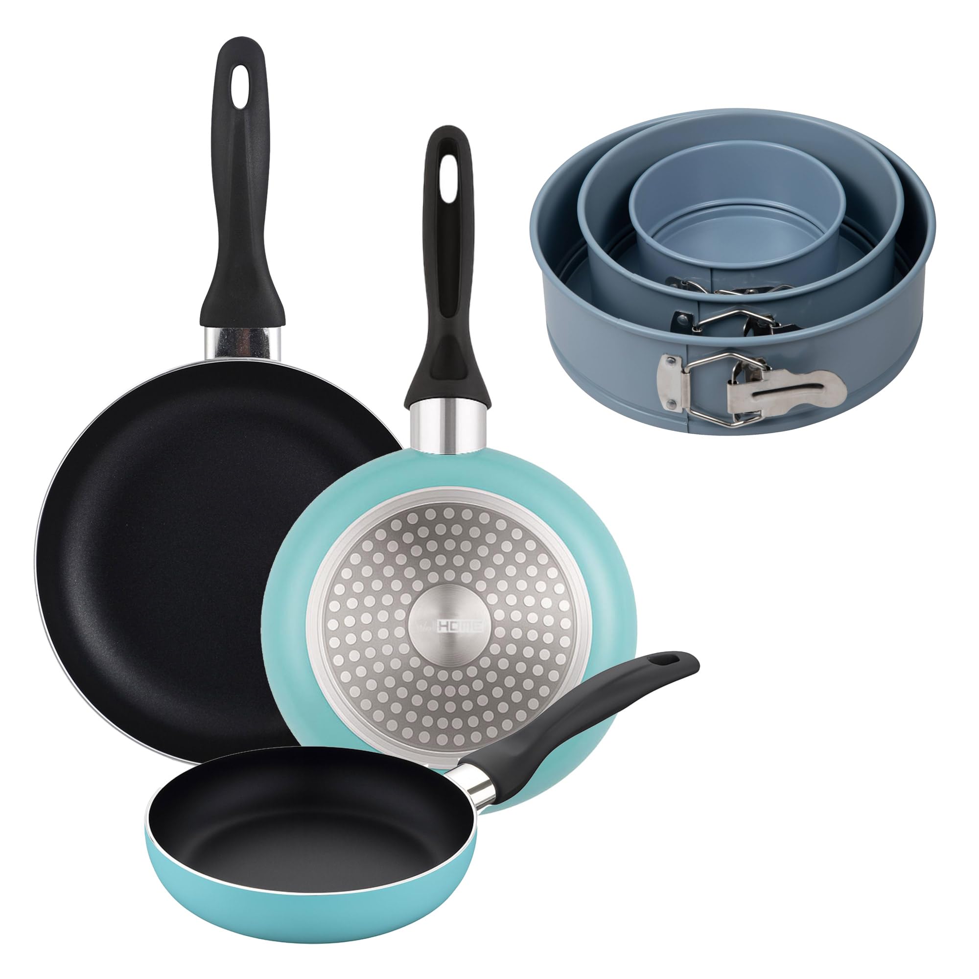 Lot de 3 poêles en aluminium bleu et 3 moules à four ronds Well Home