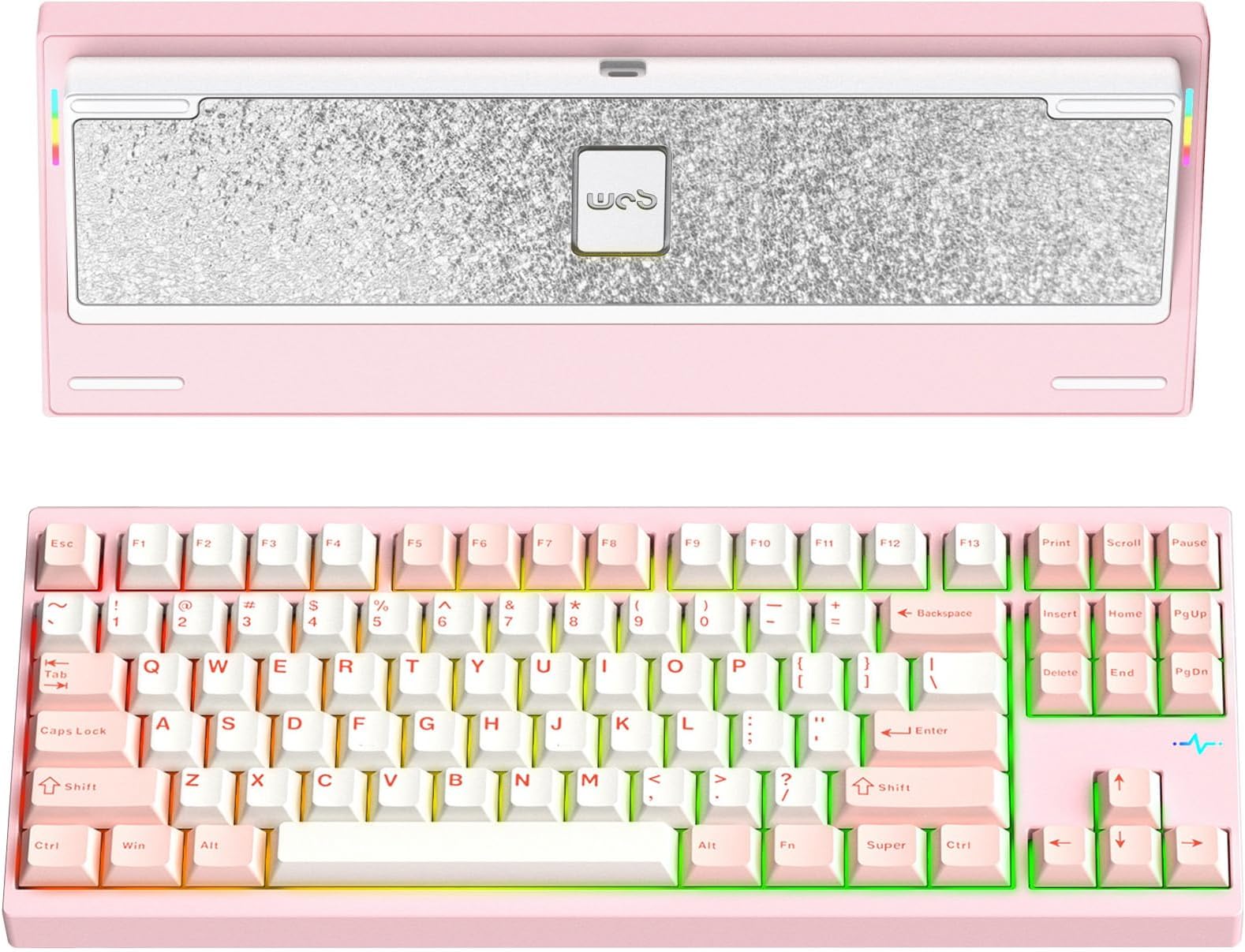KEEBMONKEY WOBKEY Crush 80 Reboot CNC Aluminum 5-Second Quick-Release Triple-Mode Connectivity Mechanical Keyboard with Superior Acoustics (Pro Pink)