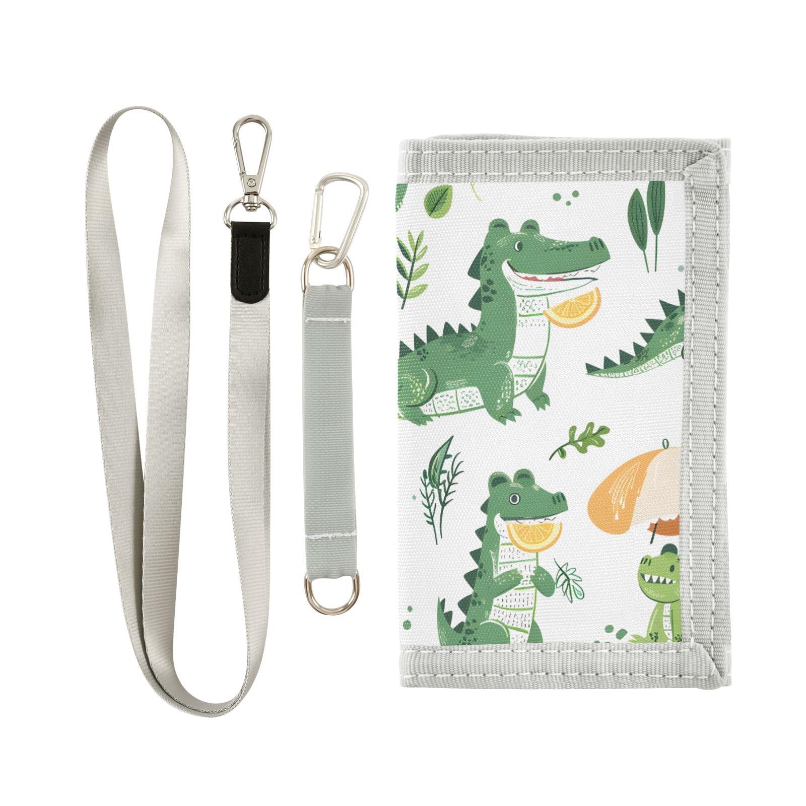 zyrtty Kids Wallets for Boys Girls Ages 4-18 Trifold, Crocodile Leaves White Wallet with Zippered Coin Pocket and Card Holders, Novelty Wallet for Childrens Birthday Gifts