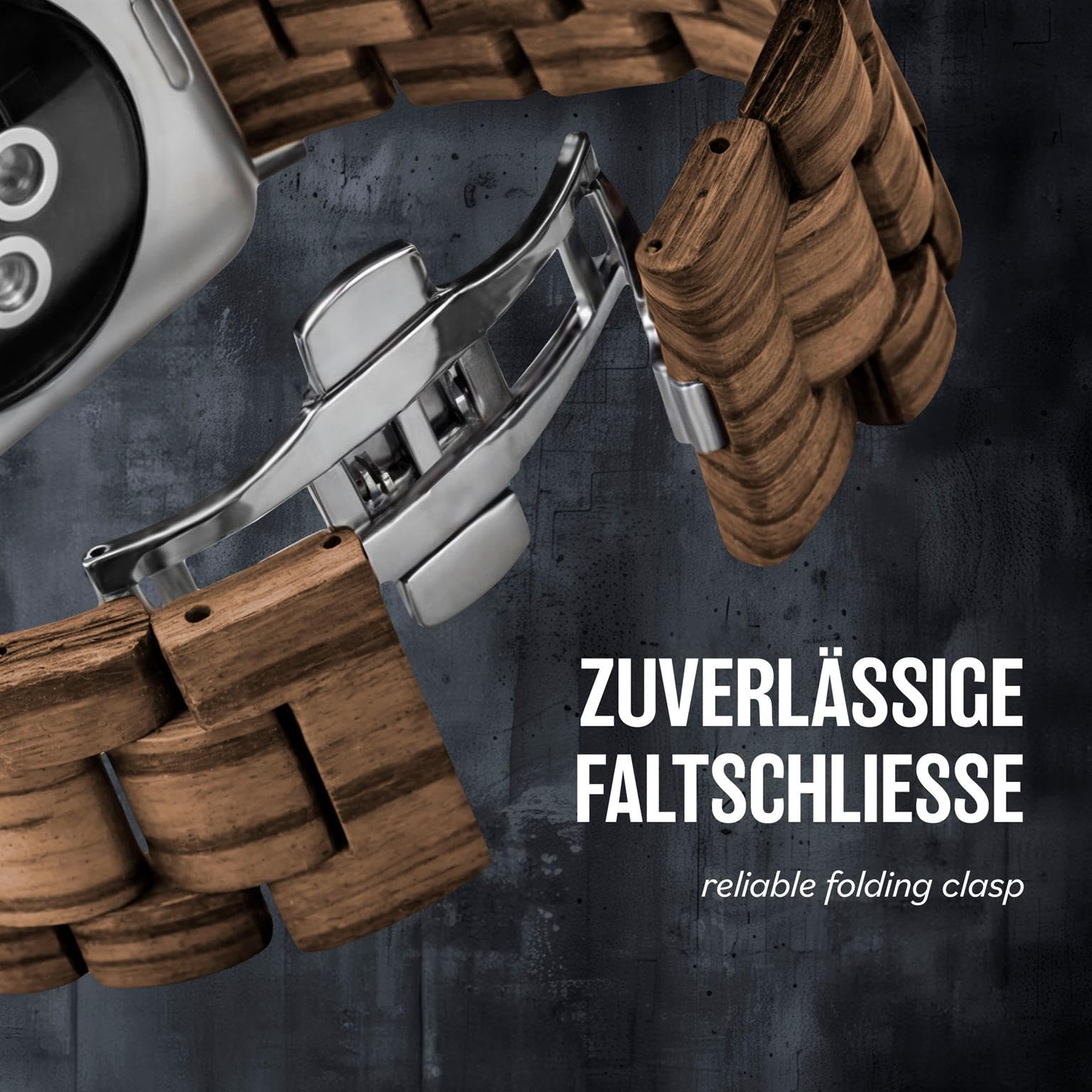 ONEFLOW Timber Strap Kompatibel mit Apple Watch SE 2 (44mm) Armband aus Holz, Herren Gliederarmband mit Faltschließe, Holzarmband iWatch Armbänder Herren, Watch Band Klassisch, Walnuss