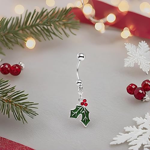 Miniatura 6 de Holiday Mistletoe Dangle Belly Ring Created with Crystal - Christmas Belly Ring