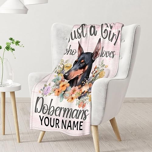 Miniatura 2 de Manta Doberman personalizada con nombre, suave, mullida y cálida, manta pequeña de 30 x 40 pulgadas para sofá y oficina, regalo lindo rosa para los