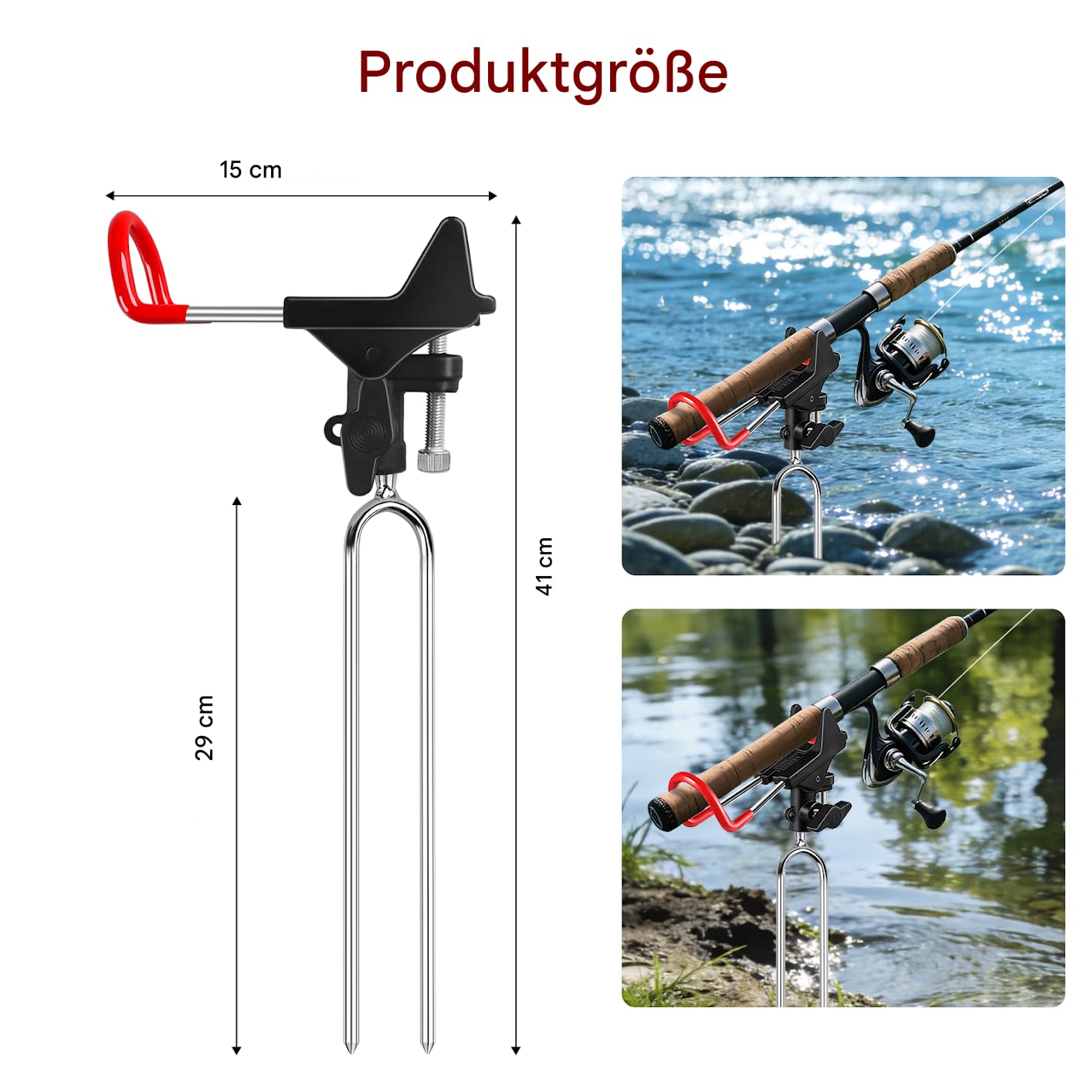Leeko Rutenhalter, Angelrute Halter 2 Stück Edelstahl Universal Ruten Ständer 360°Verstellbar Angelrutenhalter Angelzubehör Boden Tragbar und Abnehmbar - 3