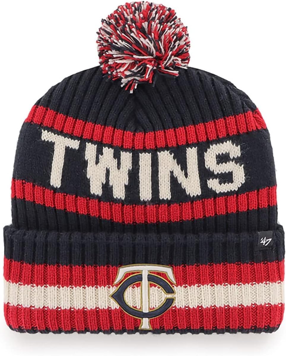 47 MLB Unisex-Adult Primary Logo Bering Cuffed Knit Pom Beanie Hat One Size