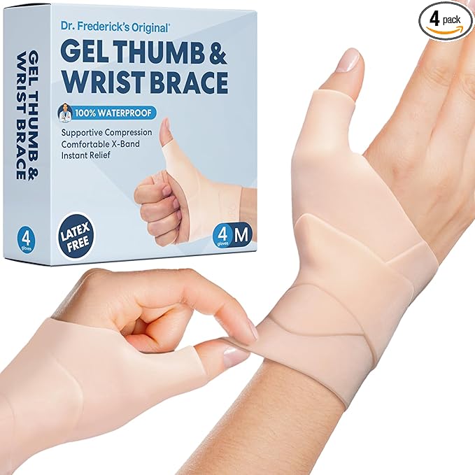 Dr. Frederick's Original Waterproof Thumb & Wrist Brace - 4pcs - Thumb Spica Splint - Hand Brace for Tendonitis, Arthritis, De Quervain’s - Fits Left or Right Hand - Women & Men - Medium