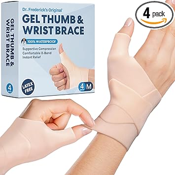 Dr. Frederick's Original Waterproof Thumb & Wrist Brace - 4pcs - Thumb Spica Splint - Hand Brace for Tendonitis, Arthritis, De Quervain’s - Fits Left or Right Hand - Women & Men - Medium