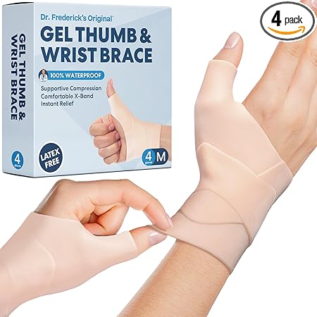 Dr. Frederick's Original Waterproof Thumb & Wrist Brace - 4pcs - Thumb Spica Splint - Hand Brace for Tendonitis, Arthritis, De Quervain’s - Fits Left or Right Hand - Women & Men - Medium