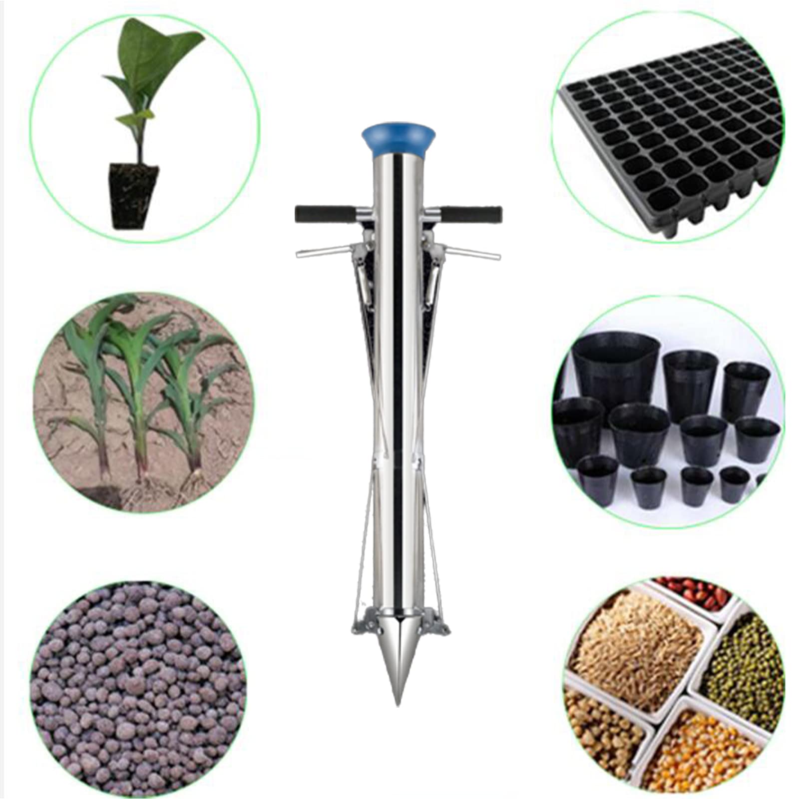 WHYUNM26 Multi-Functional Rapid Seeder Stainless Steel Seedling Transplanting Tool Manual for Vegetable Planting Garden Equipment (Double Handle