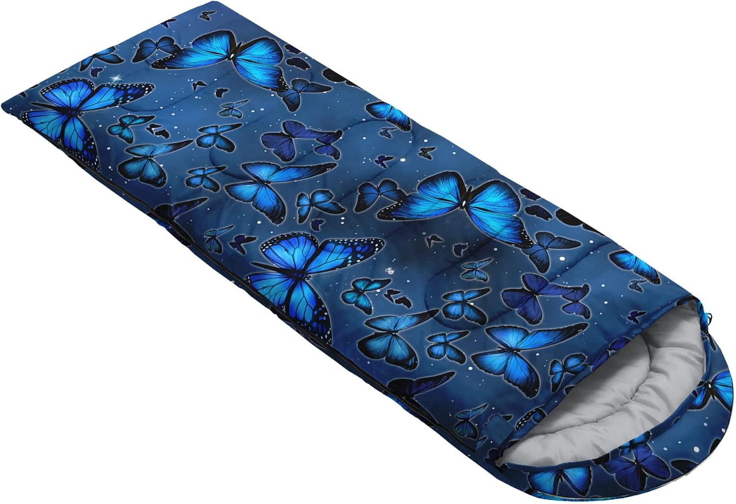 Kids Sleeping Bag for Boys Girls,Blue Black Butterfly Print-Lightweight Warm Portable Outdoor Indoor-Waterproof Cold Weather Resistant Sleeping Bag for Camping Hiking(Butterfly) - Image 2