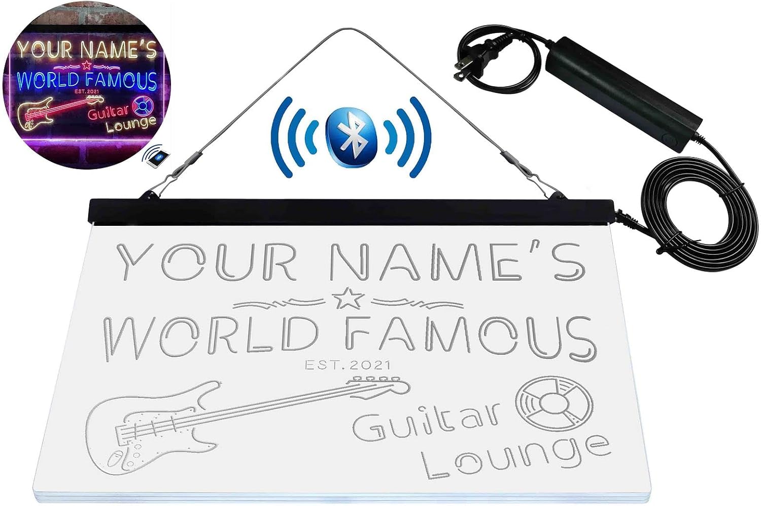 Personalized Guitar Lounge Music Tri-Color LED Neon Light Sign Customize Name Date Text Quote Font Red & Blue & Yellow 17.7 x 13.6 Inches st9s43-pf1-tm-rby