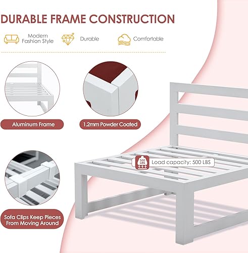 Miniatura 25 de NICESOUL 7 Piece White Powder-Coated Aluminum Patio Furniture with Fire Pit Table, 29 Inch Extra Wide Outdoor Sectional Sofa for 6, High-End Heavy