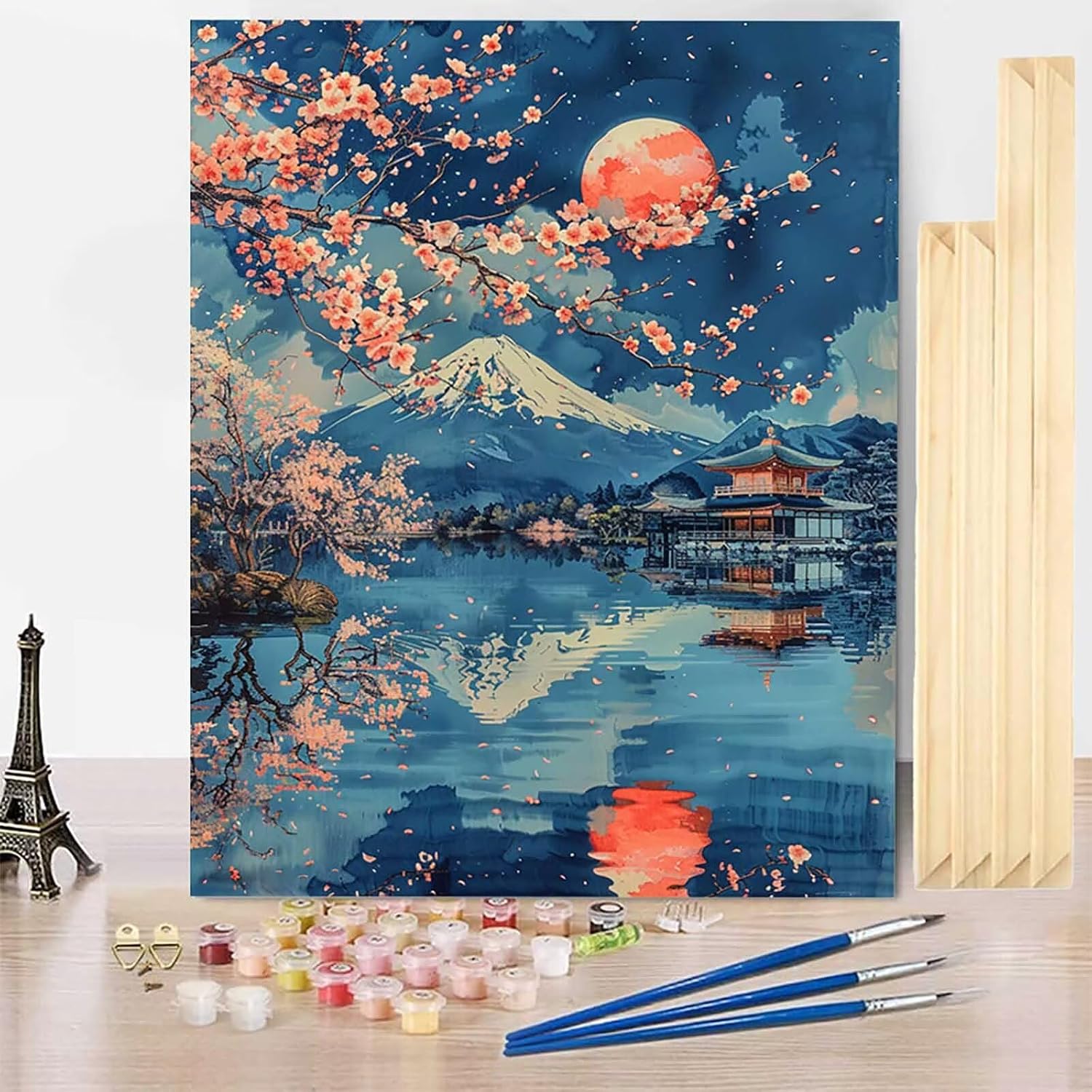 DIY 数字油絵 大人 フレーム付き 富士山 子供用 ナンバーペイント アクリルペイント キット - 桜 数字塗り絵 適用対象 イン