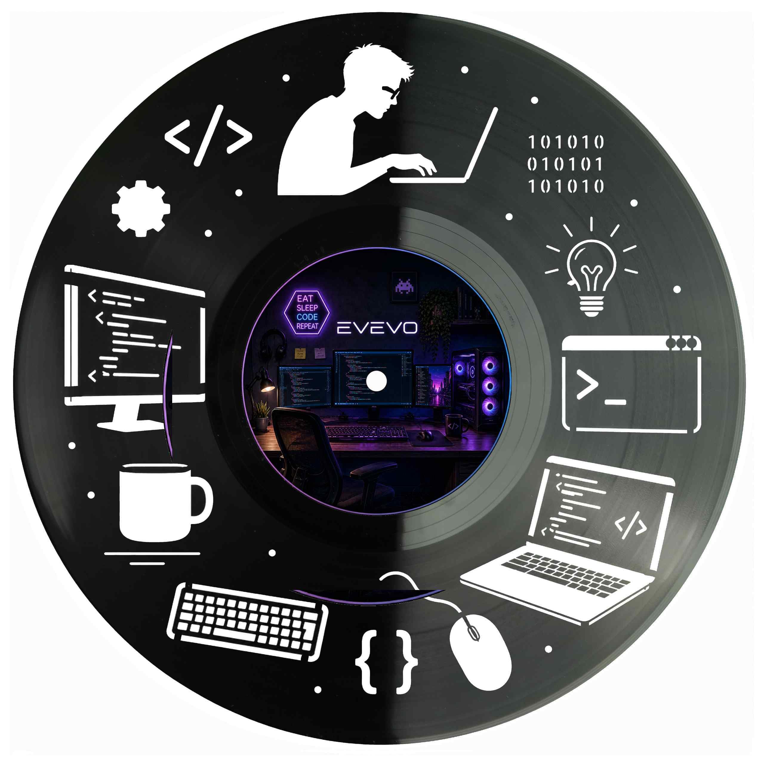 EVEVO Decorazione da parete a forma di disco informatico, in vinile, arte da parete per PC gamer, idea regalo per programmatori, specialisti informatici, nerds D0007