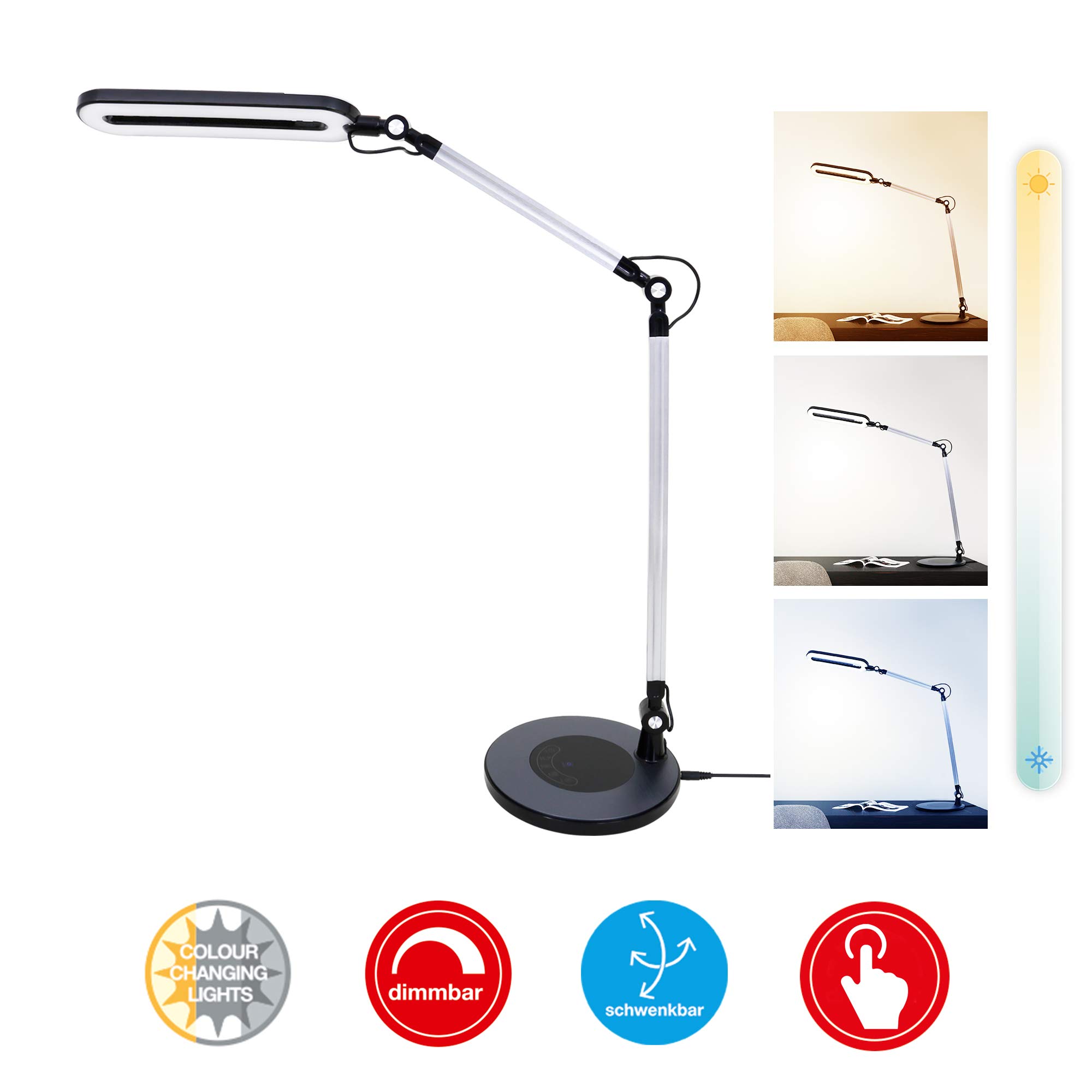 Briloner Leuchten - LED Tischleuchte, Tischlampe dimmbar, Farbtemperatursteuerung, Touch-Steuerung, Höhe einstellbar, 6, Watt, 700 Lumen, Schwarz