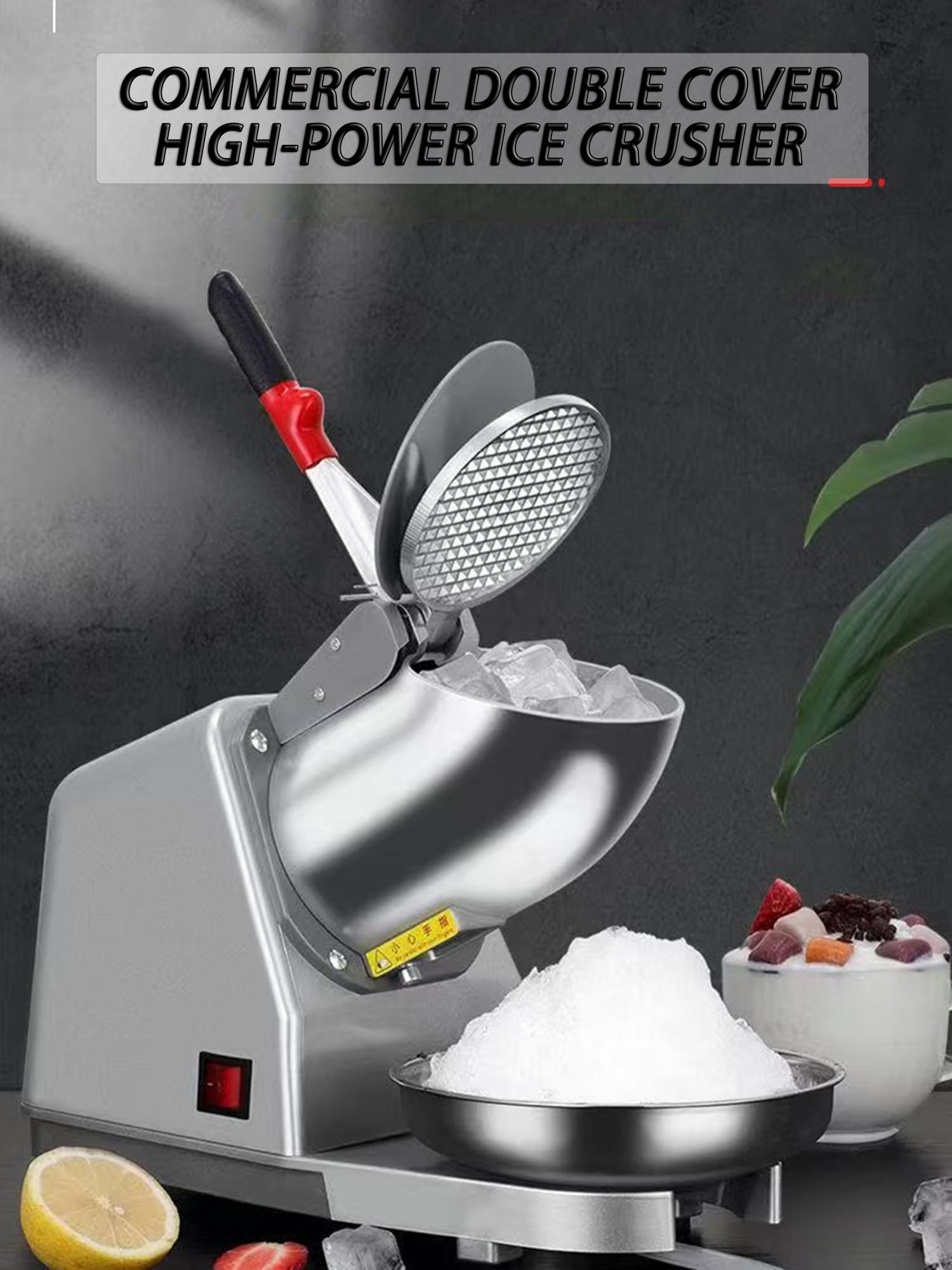 Trituradora de Hielo Comercial con Cuchillas Dobles y Tapas, Puerto de Drenaje y Dos bandejas para Hielo para granizados, cócteles y Helados de Nieve.