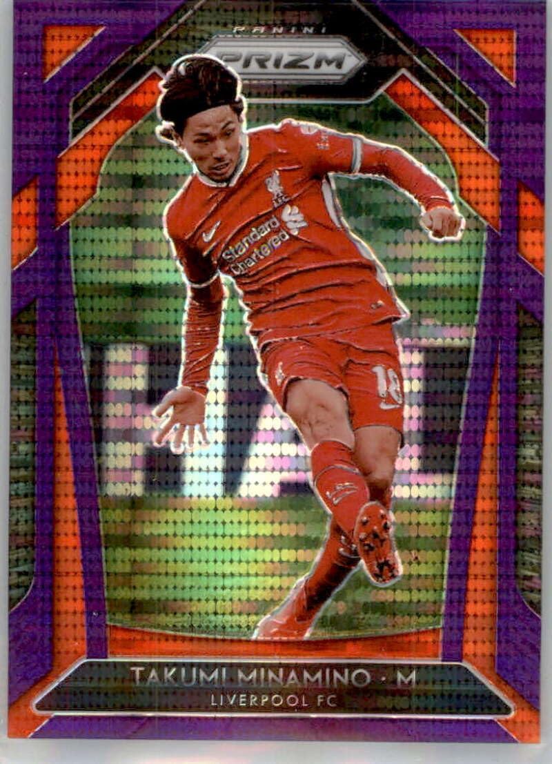 2020-21 Panini Prizm Premier League PURPLE PULSAR Prizms #251 Takumi Minamino Liverpool FC Official EPL Soccer Card in Raw (NM or Better) Condition