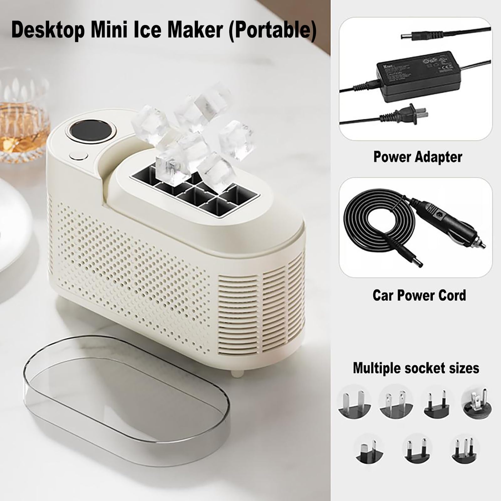 Compact Ice Maker Machine, Electric Automatic Ice Making, 8 Cubes/Batch, 120w Energy Efficient, Usb-C & Car Charger Compatible For Office/Travel (Cream Colour) on Fridge.com - View 2
