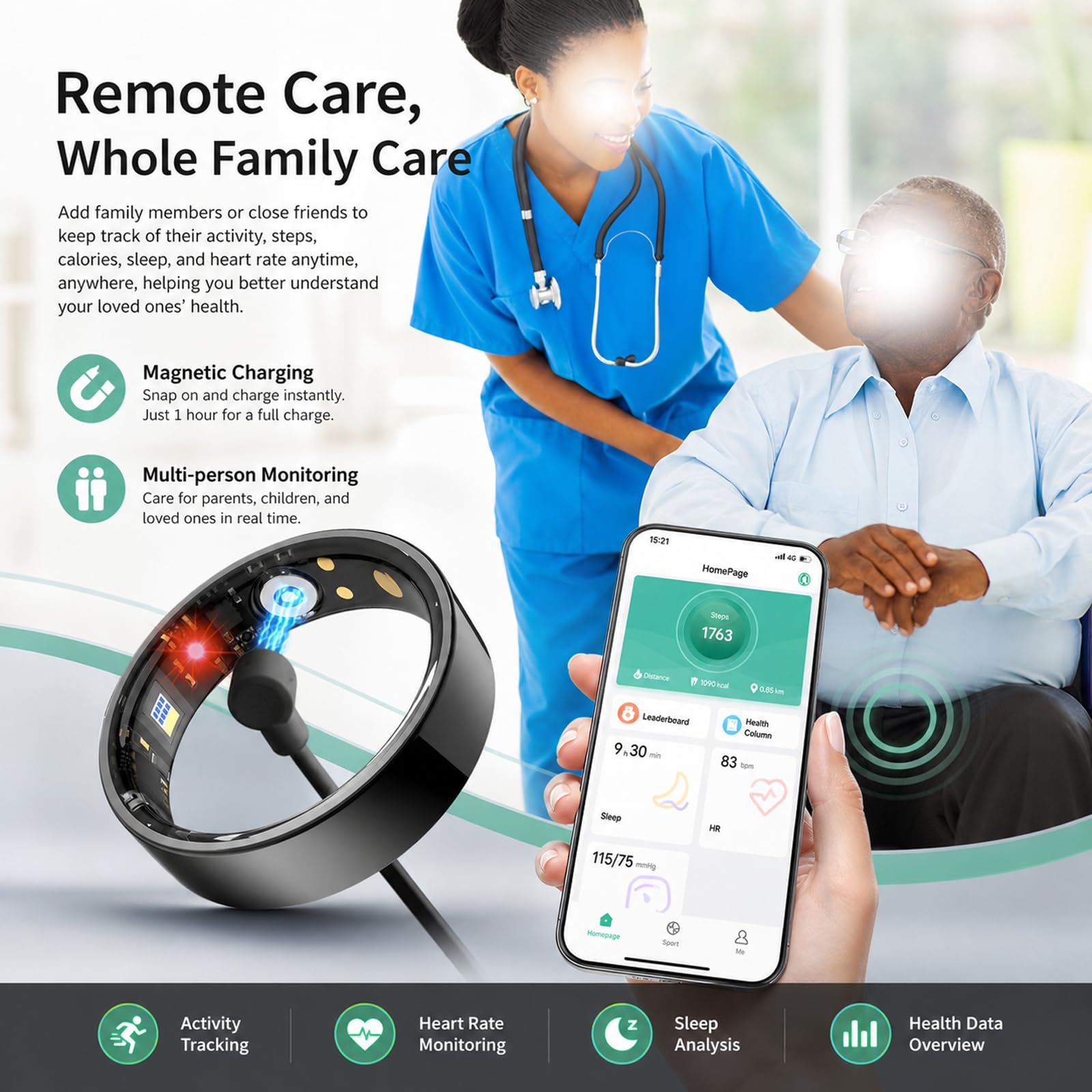 Anillo De Salud Inteligente para Mujeres Y Hombres, Seguimiento Continuo Y Multidimensional De Datos Corporales, Soporte para Monitoreo del SueñO, Conteo De Pasos Black-13