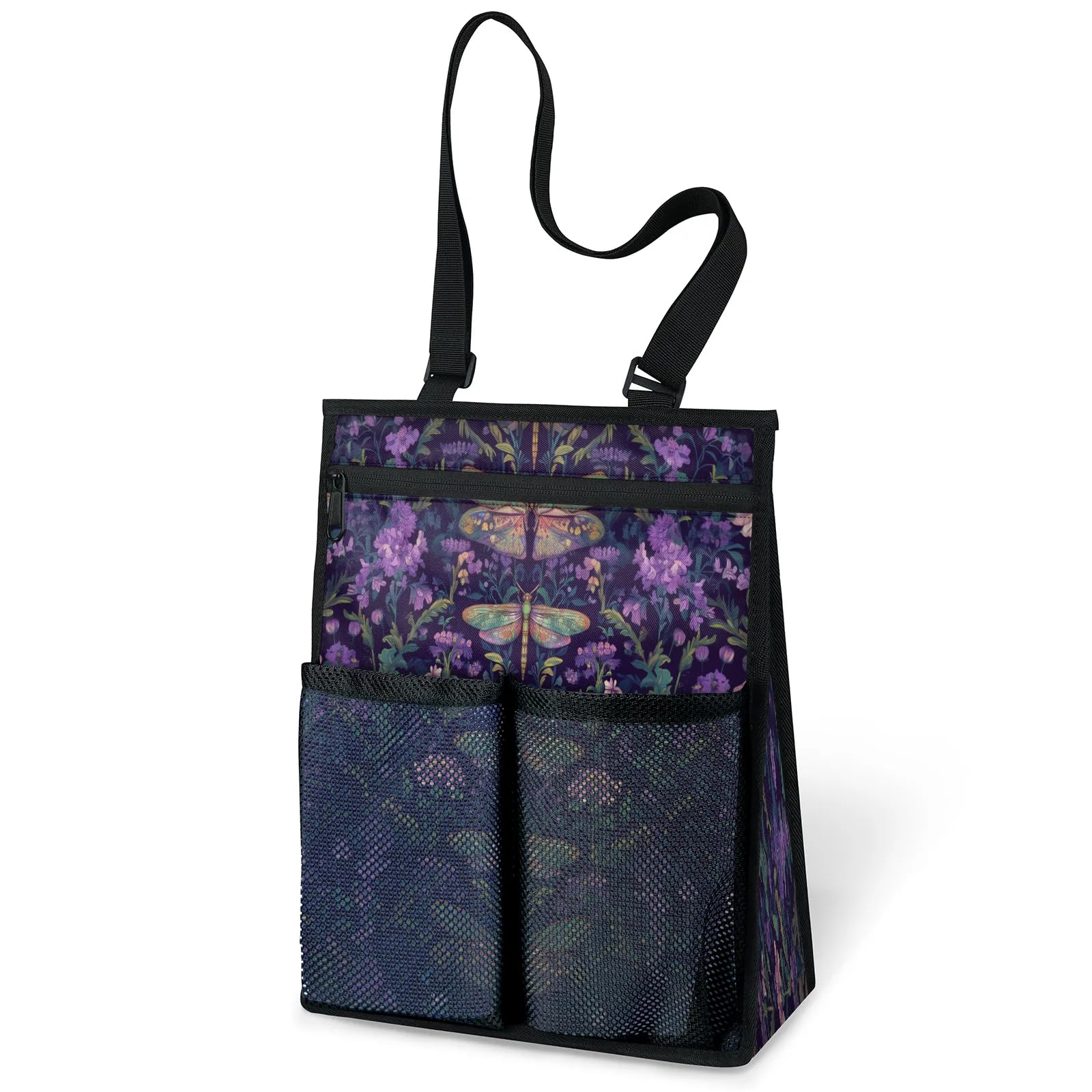 Ourtheme Flowers Dragonflies Portable Shower Bag for Travel Gym Camp Beach Tote Shower Caddy Bags Hanging Toiletry Organizer
