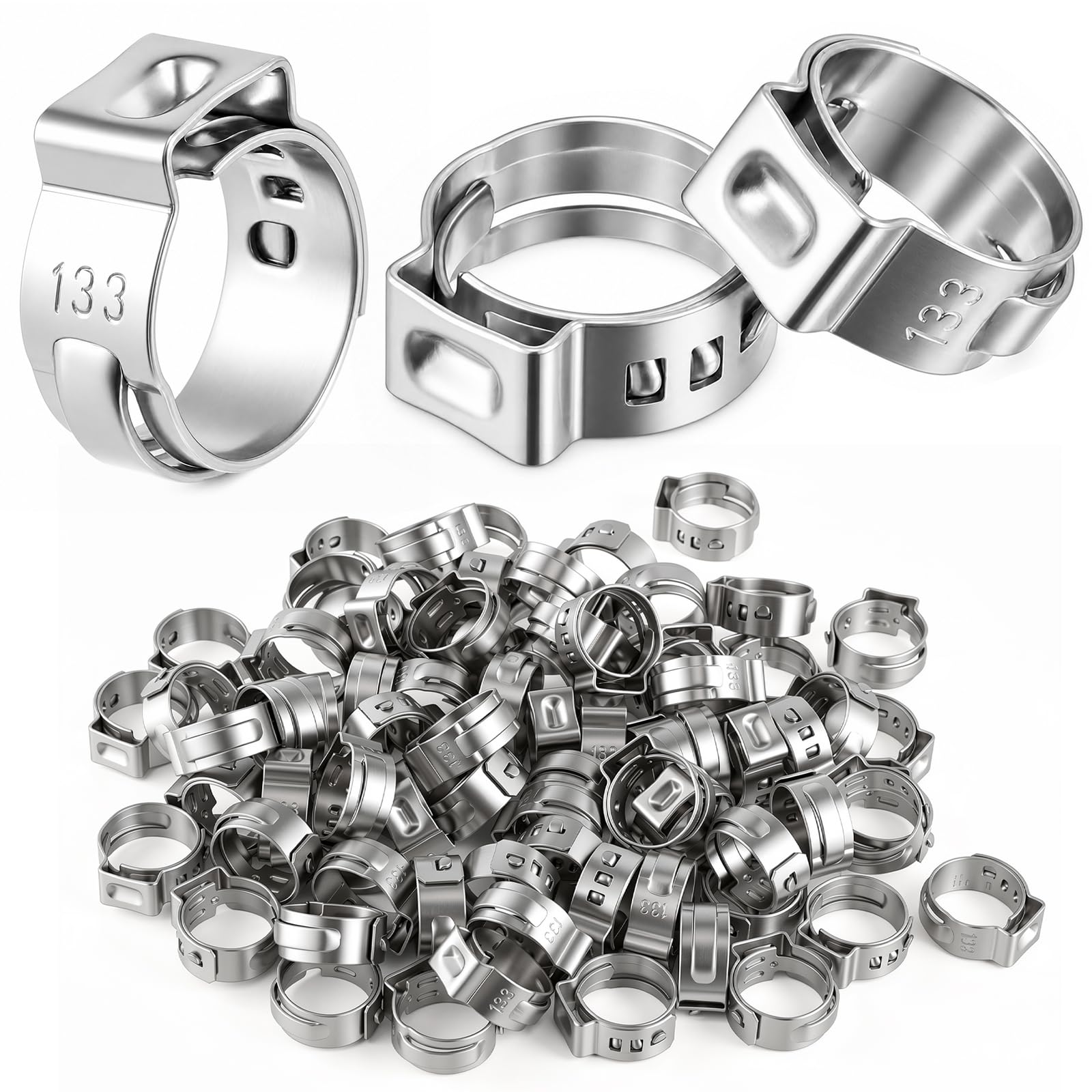 100 Pcs 3/8 Inch PEX Cinch Clamps, 304 Stainless Steel