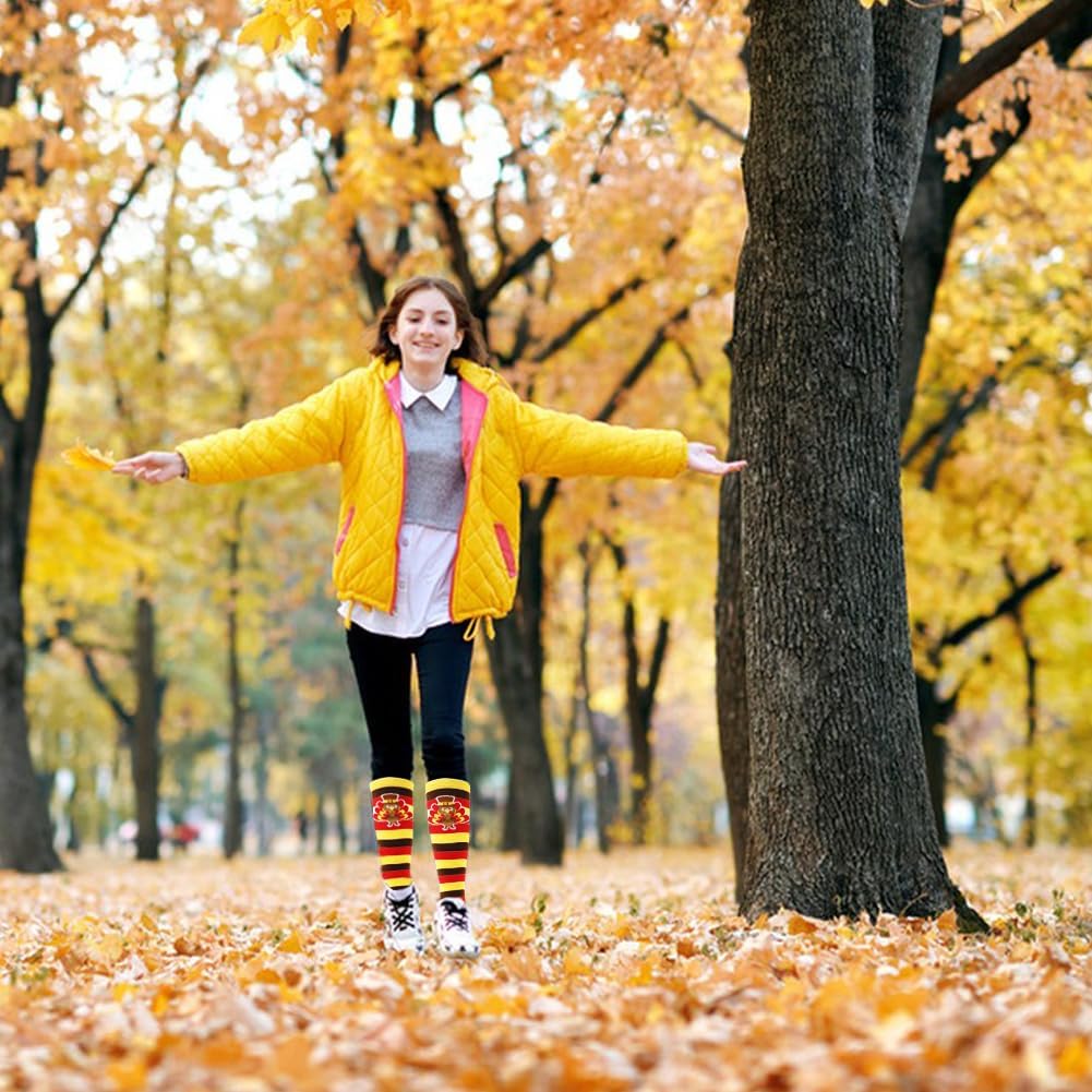 LUKBERA 4 Pairs Thanksgiving Turkey Socks, Turkey Trot Running Socks Striped Mid-calf Socks for Thanksgiving Women Men Autumn Holiday Gifts Decor - Image 7