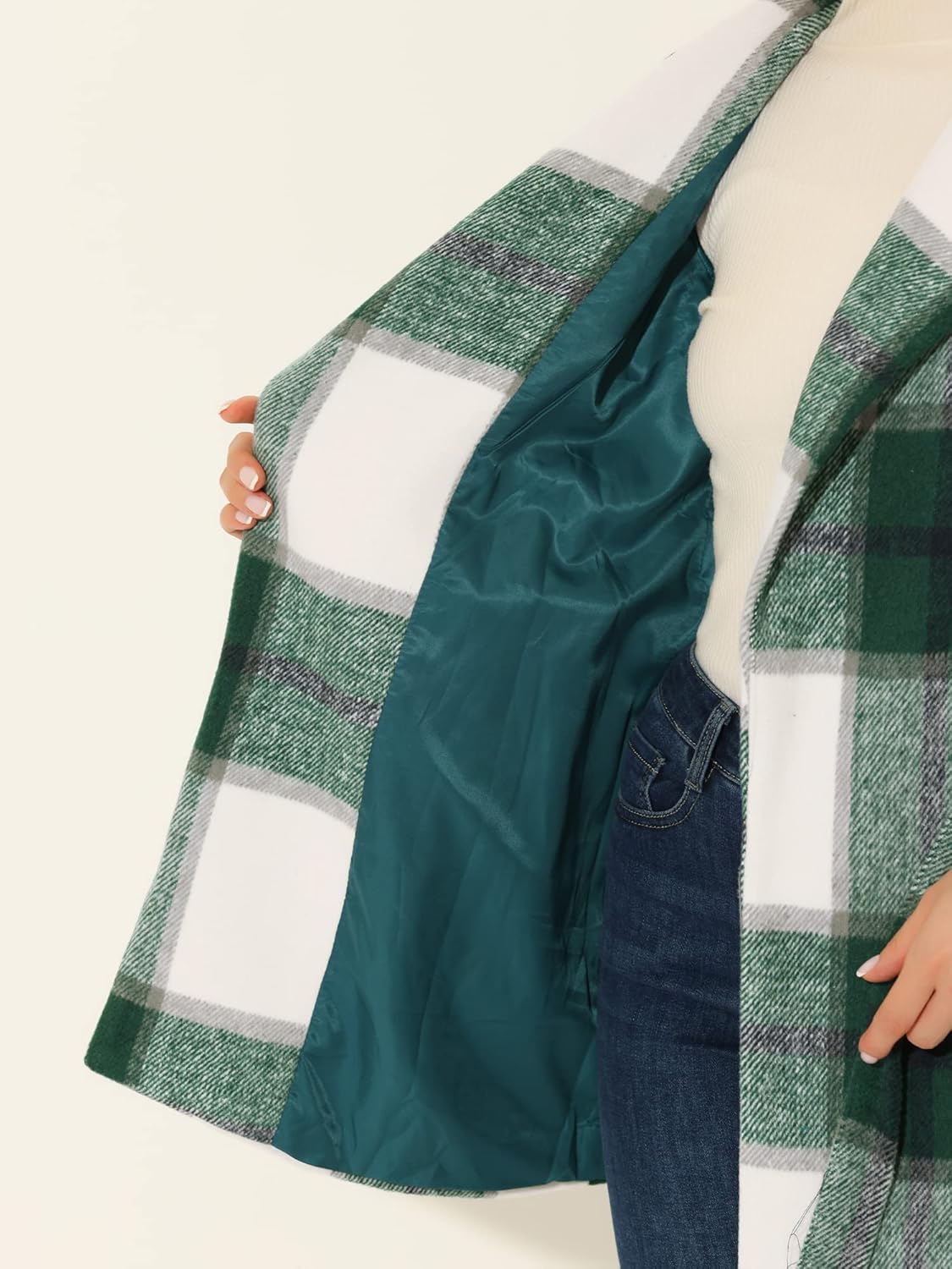 Allegra K Women's Plaid Belted Shawl Collar Tie Waist Wrap Overcoat Fall Winter Coat