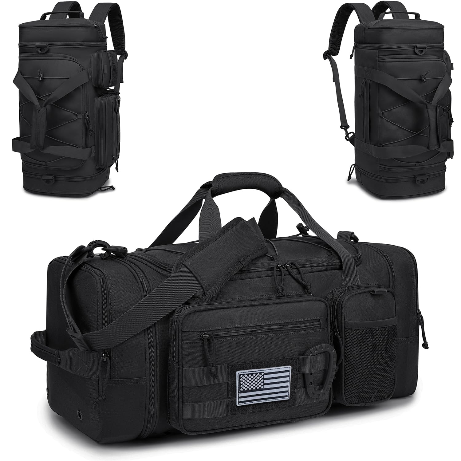 Tactical Gym & Travel Duffle Bag Backpack Men Multi-Functional 45L Military Sports Duffle Bag with Shoe Compartment & Wet Pocket for Workout Weekender Overnight Bag with Molle Webbing, Black, Large-image-44