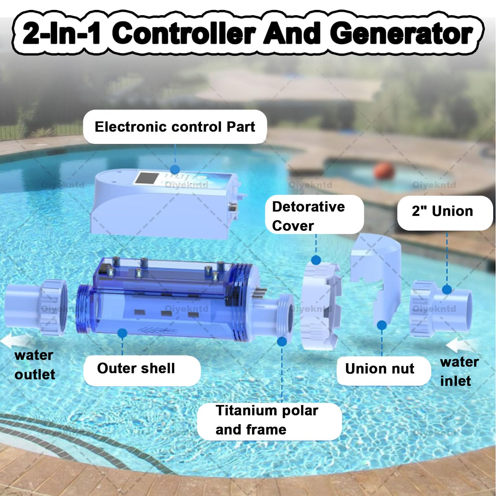 Clorador de Agua Salada, Sistemas generador de Cloro para Piscinas de Agua Salada con Limpieza automática para SPA, autolimpiable con Wi-Fi y Control Remoto por aplicación. 35M³/8g/h