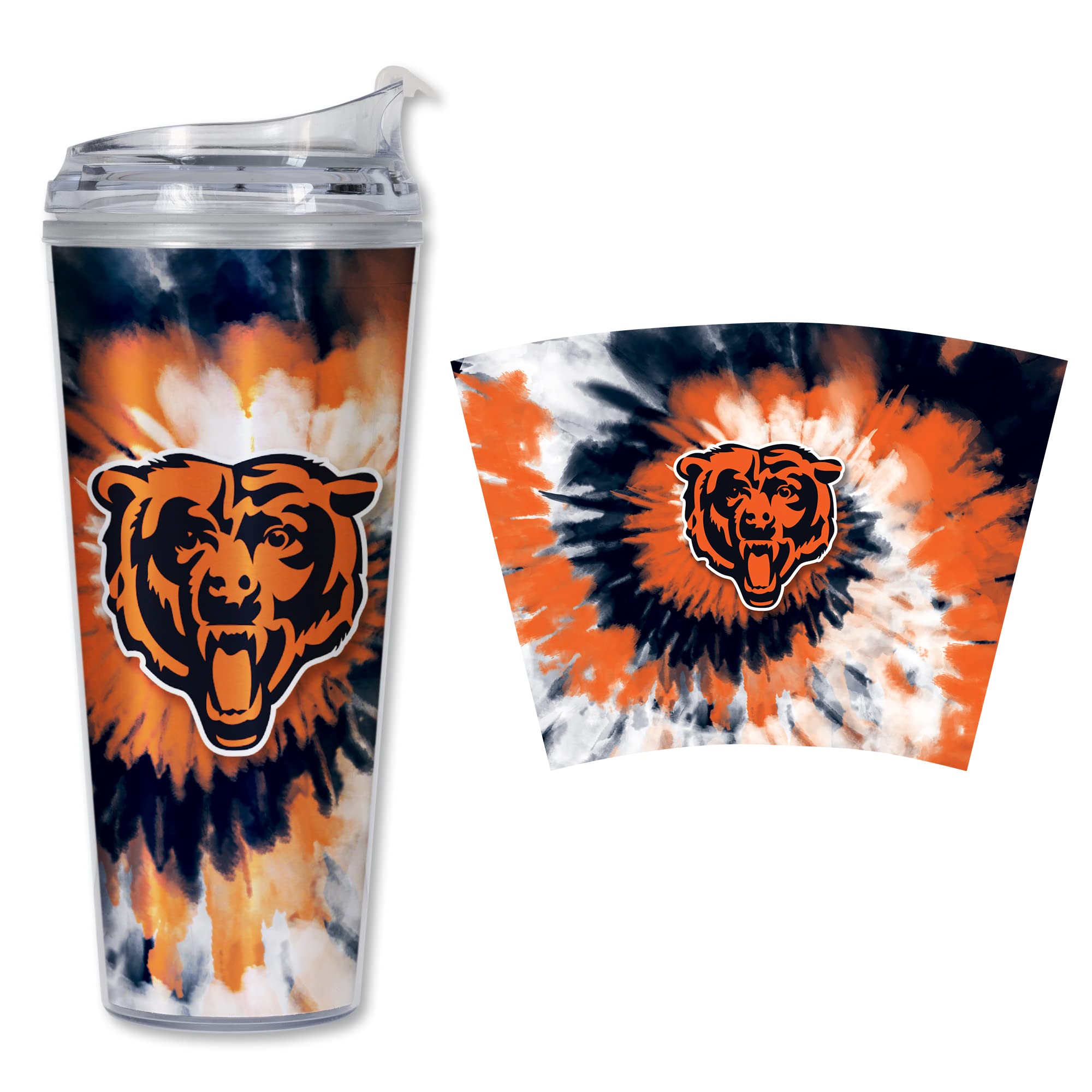 Rico Industries NFL Football Glitter 24oz Acrylic Glitter Tumbler with Hinged Lid, Officially Licensed Double Wall Tumbler with Straw