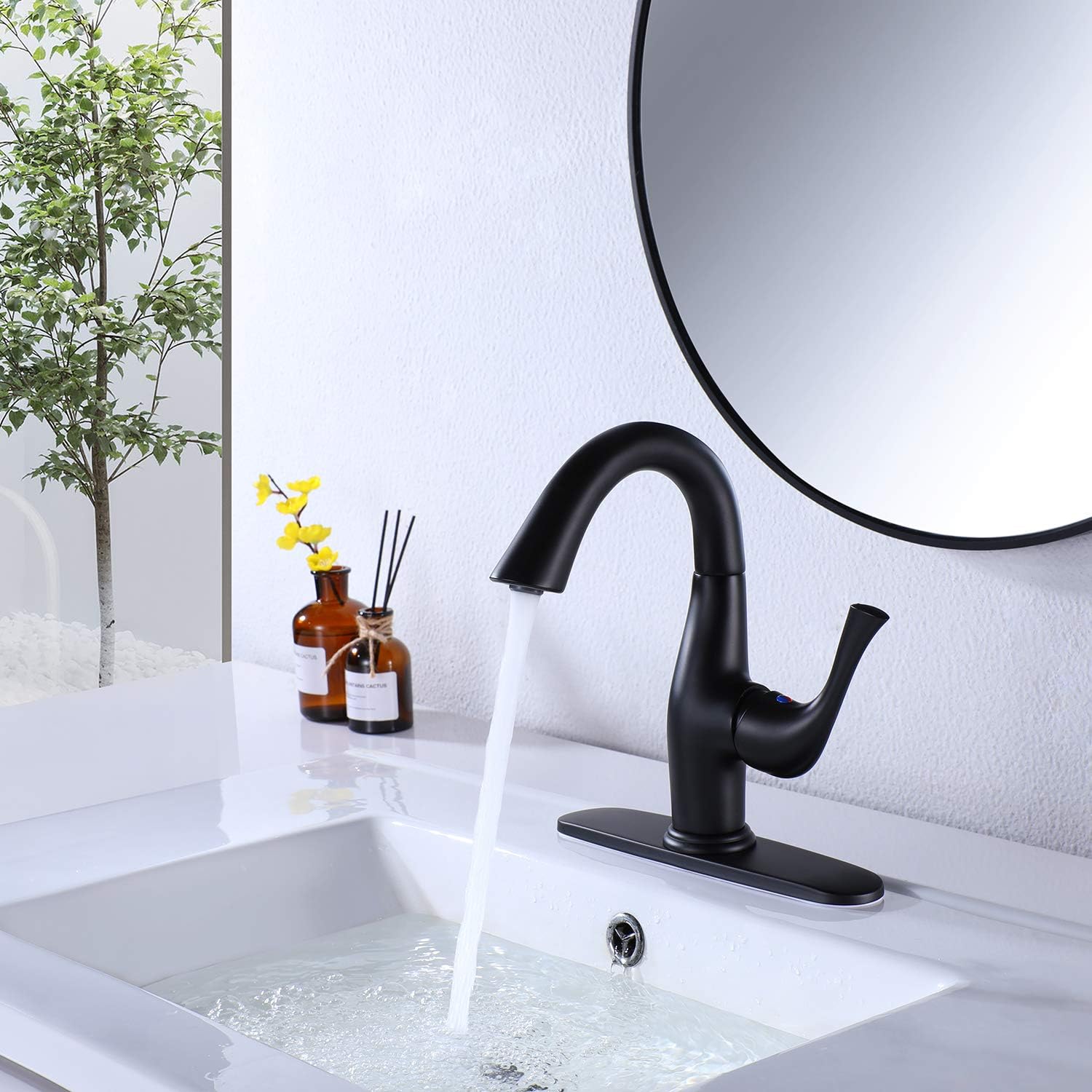 Lowest Price LANC Modern High ARC Brass Bathroom Sink Faucet with 10 Inch 3 Hole Cover Deck Plate Escutcheon for Single Lever Lavatory Mixer Tap Bath Vanity Faucet, Matte Black ,C2398E