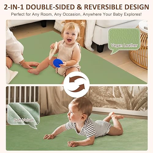 Miniatura 2 de Tapete de juego para bebé, de cuero y terciopelo, de doble carareversible, corralito de 50 x 50 pulgadas, acolchado no tóxico de 1.3 pulgadas,