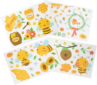 MAGICLULU 4 Hojas Decoración de la pegatina de la ventana abeja dibujos animados interior etiqueta de la ventana para la sala de estar pegatinas de ventana coloridas adhesivo Papel Amarillo