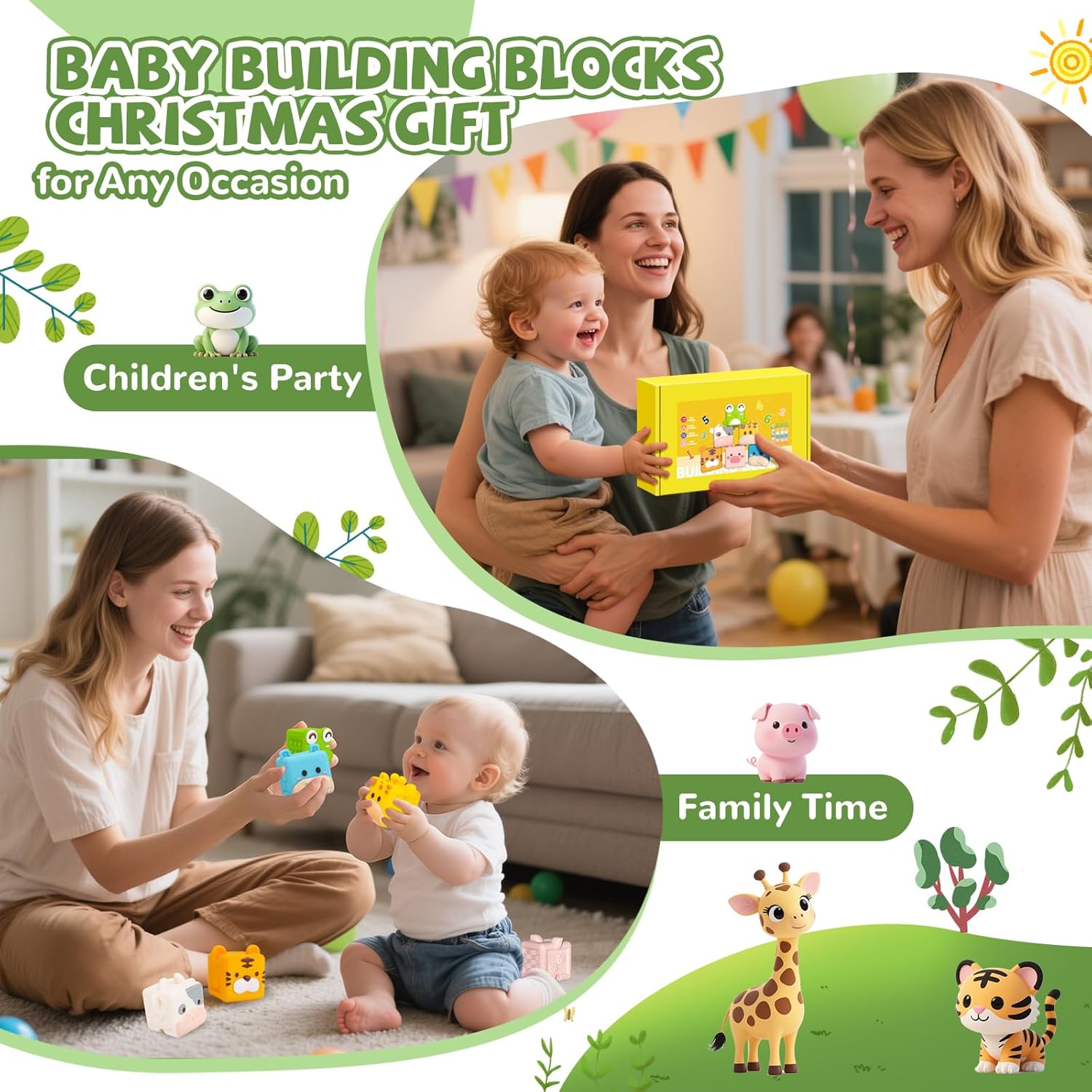 Animal Soft Baby Blocks,Silicone Squeeze Building Blocks Stacking Toys for 6+ Months Babies,Early Learning Touch Education Toys with Numbers Animals Fruits Texture Baby Gifts Easter Basket