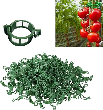 Tomato Clips, Plastic Trellis Clips Plant Support Clips, 100PCS Plant Clips for Climbing Plants Clear Reusable Garden Clips Vine Vegetables Plant Fixing Clips 100, Green