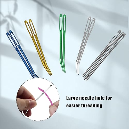 Miniatura 3 de Juego de agujas de hilo de ojo grande, 29 agujas de coser romas, 8 agujas de tapiz curvas, 9 agujas rectas romas, 10 marcadores de punto para