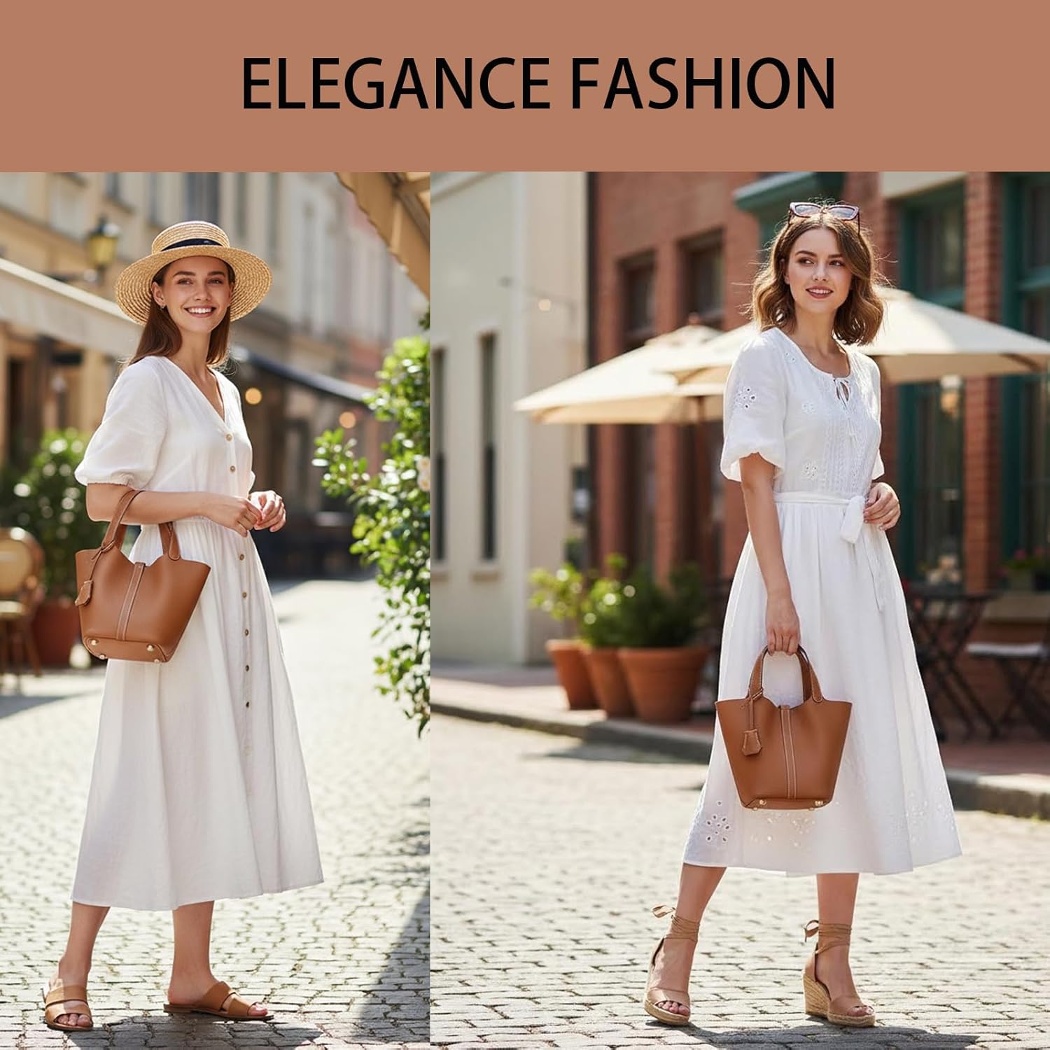 Genuine Leather Lock Design Bucket Bag for Women, Vegetable Basket Fashionable Versatile Handbag (Brown) - Image 2