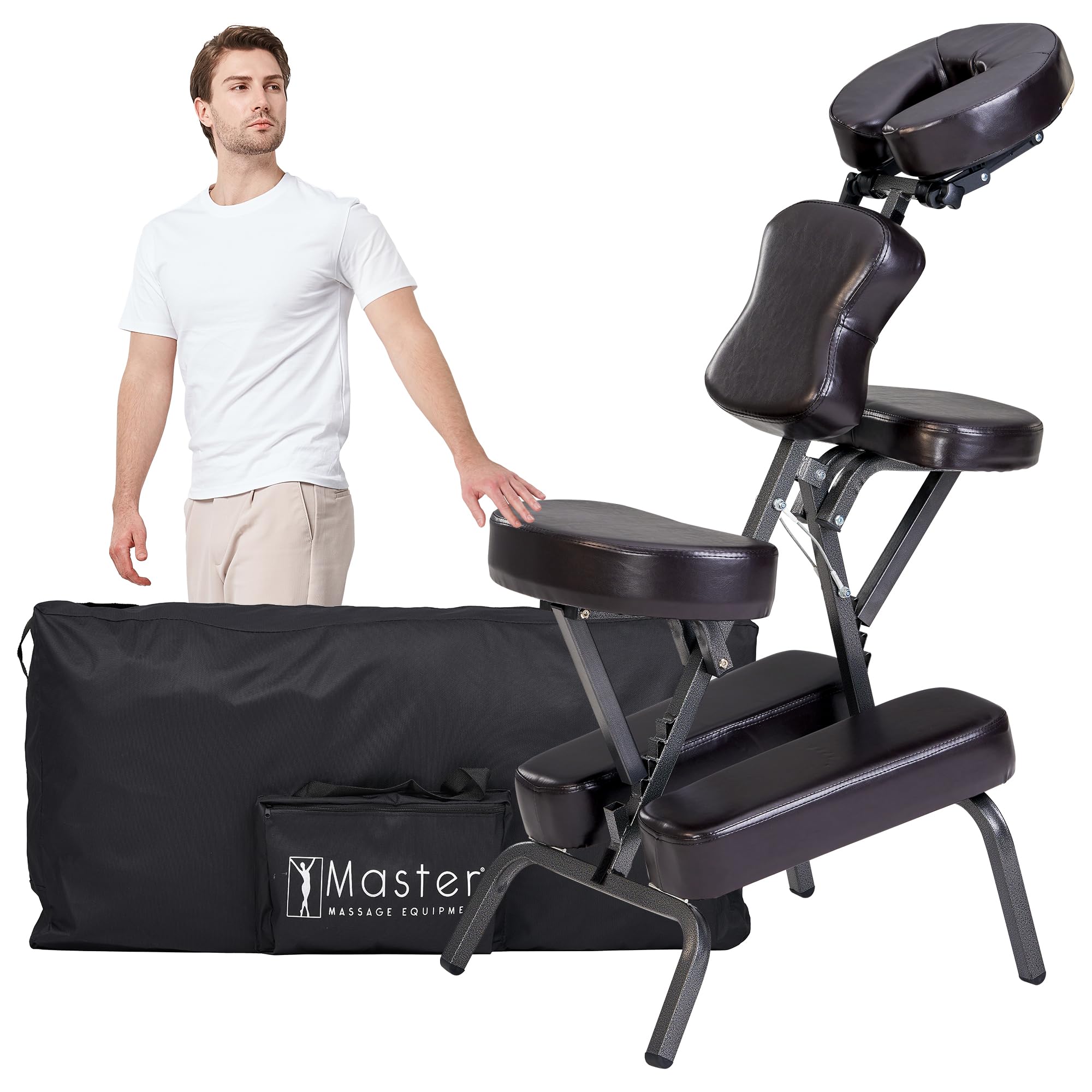 Master Massage Bedford Portable Light Weight Folding Salon Massage Chair with Carrying Case Bag and Height Adjustment (Coffee)
