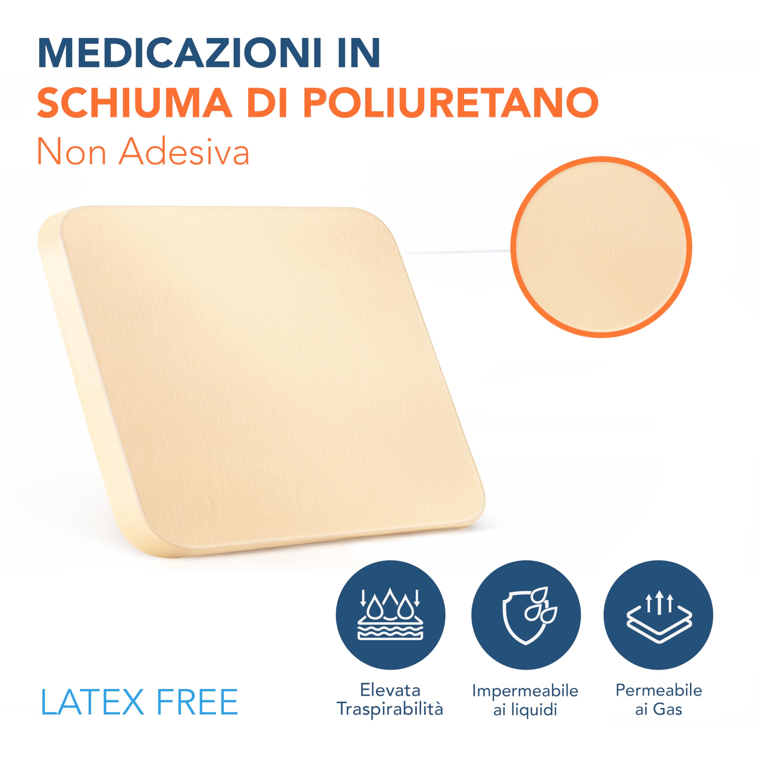 Medicazione in schiuma di POLIURETANO Non adesiva 10x10 cm (10 pz) - per ulcere da pressione, ferite e lesioni FARMACTIVE Schiuma PU