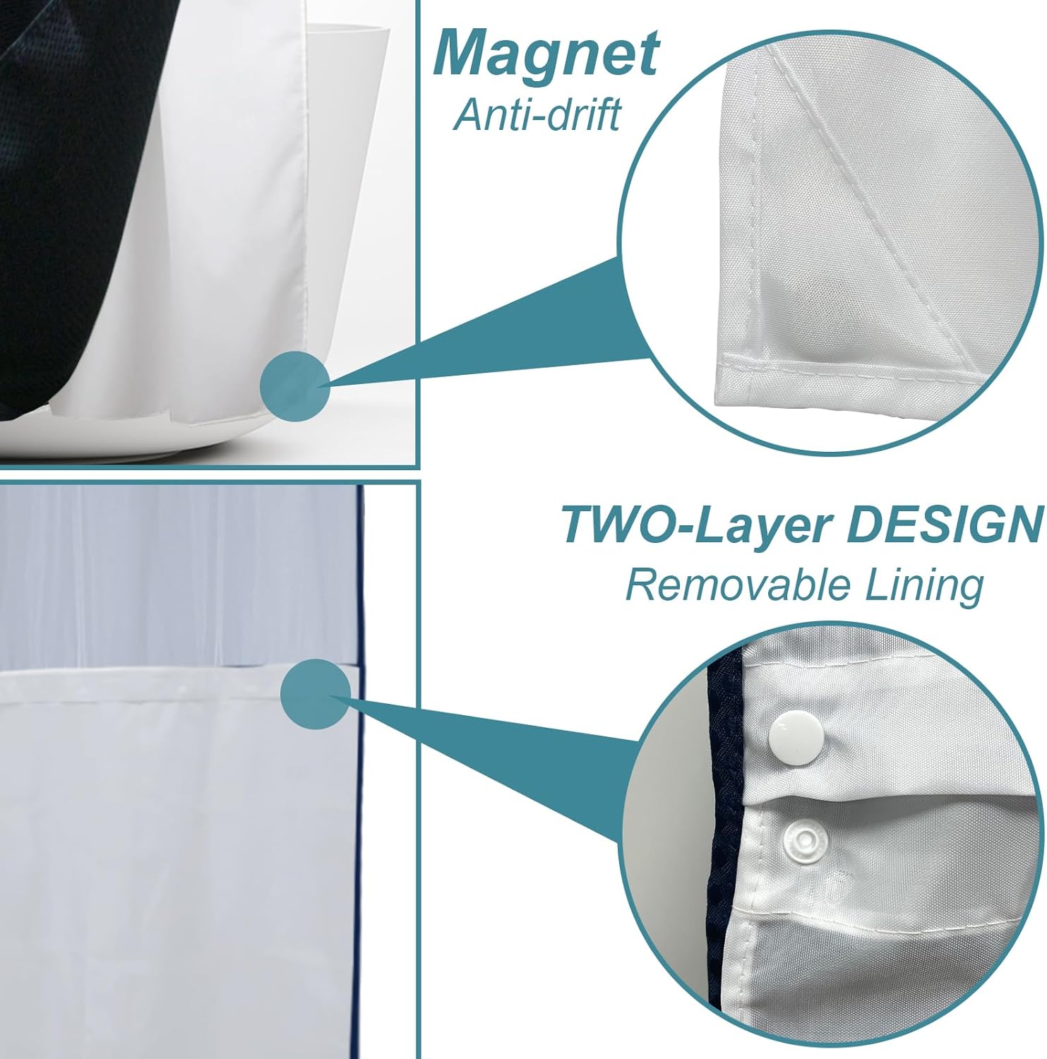 Farbic Blue Waffle Shower Curtain Set No Hooks Required Hotel Style Waffle Weave Shower Curtain with Snap in Liner Double Waterproof Machine Washable Detachable Bathroom Decor 72" W x 74" H