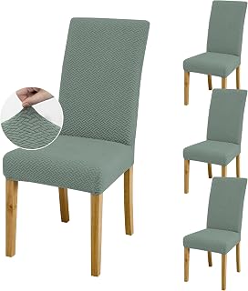 Fundas elásticas universales para sillas (Juego de 4/6/8 Piezas con Respaldo) para salón, Cocina, Oficina, Comedor, Fundas para sillas de Fiesta, Lavables y extraíbles. (4, Verde ciprés)