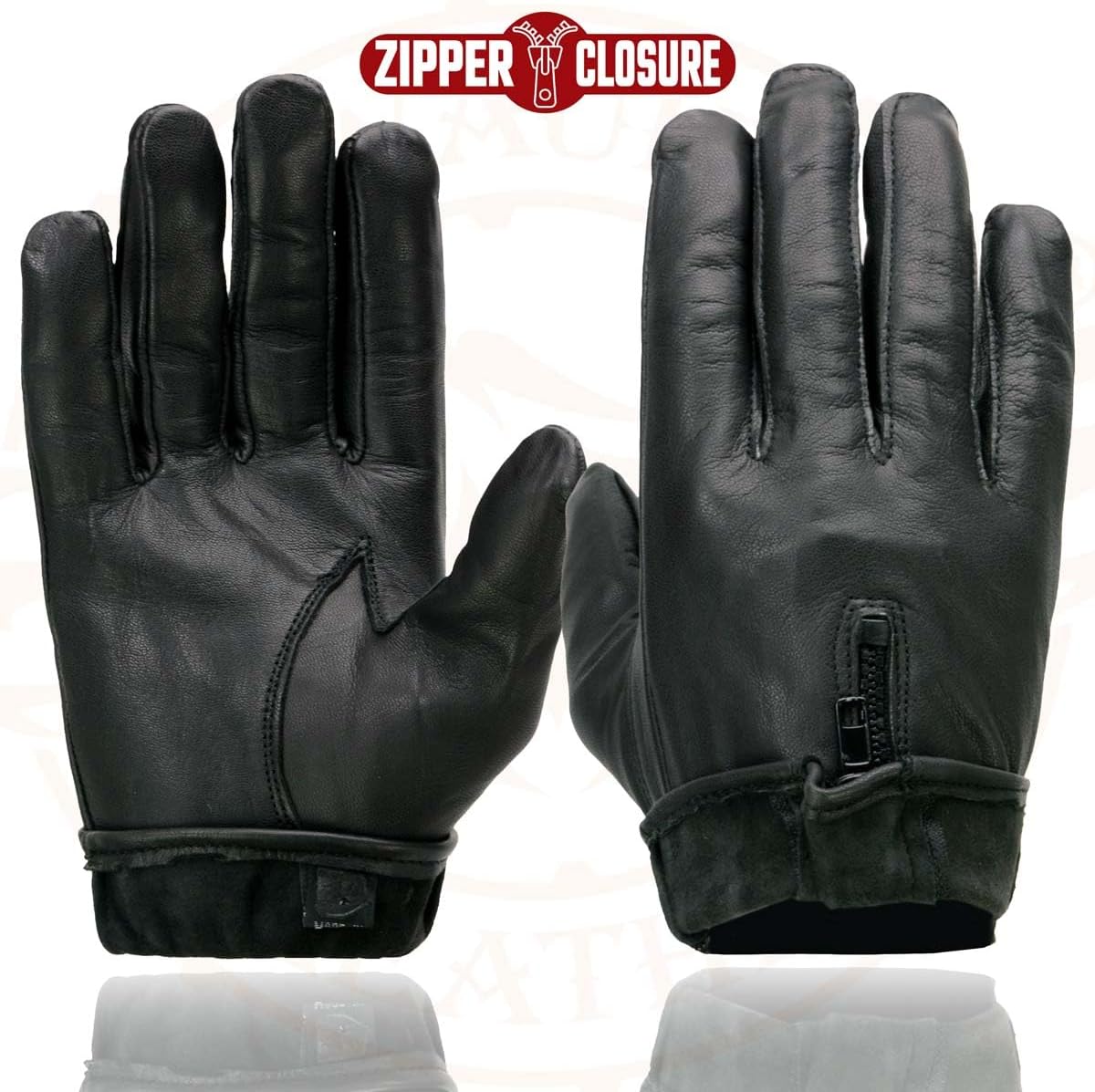 Milwaukee Leather SH226D Men's Black Unlined Leather Lightweight Motorcycle Hand Gloves W/Wrist Zipper Closure - Image 7