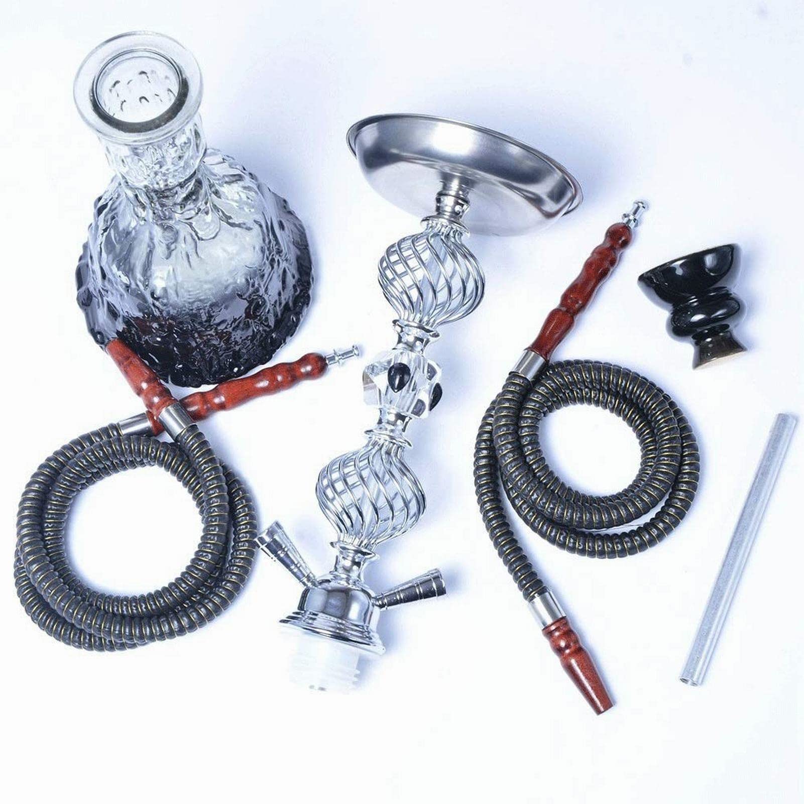Vidrio de lujo Shisha 2 Manguera Premium SHISHA STEM MEDIO MEDIO DE MEDIA 50 CM Kit de narguile con base de vidrio, tazón de cerámica y pinzas de carbón de cenicero B