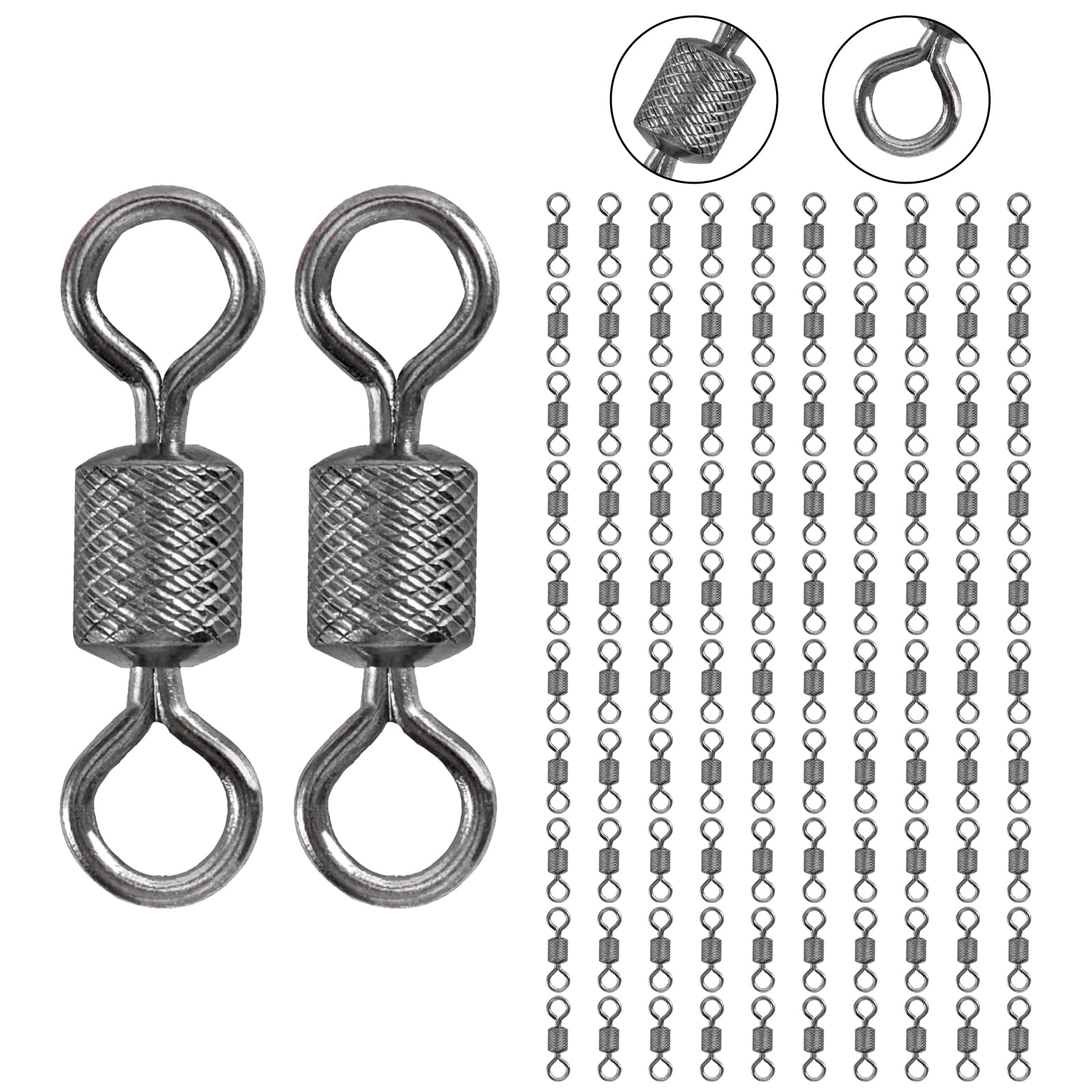 Goture 100 Pcs Fishing Swivels,Stainless Steel Embossed Barrel Swivels,Essential Swivels for Barrel Swivels Fishing,Durable and Reliable Barrel Swivel 156LB