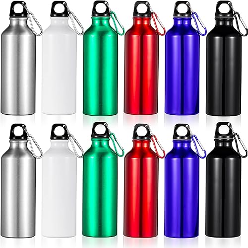 Gandeer 12 botellas de agua de aluminio de 17 onzas para bicicleta, reutilizables, deportivas, a prueba de fugas, viajes, con hebilla y tapa