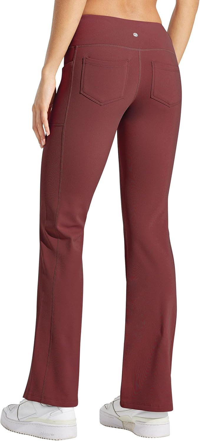 Willit Women's Fleece Lined Pants Yoga Crossover Leggings Bootcut Thermal Winter Pants Flare Leggings Water Resistant - Image 4