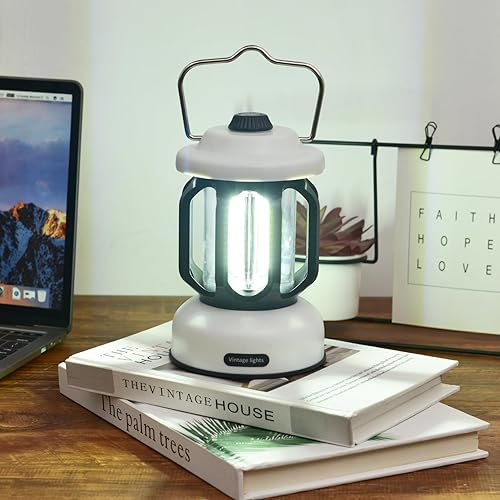 Miniatura 8 de Linterna de campamento recargable, brillo de 360 regulable, luz retro para campamento, lámpara colgante vintage para tienda de campaña al aire