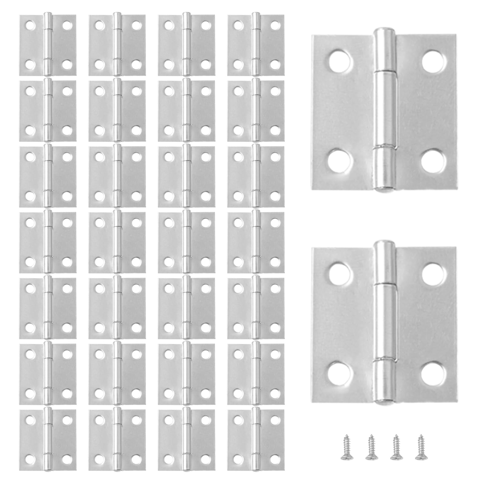 Xnjihwa Silver 30Pcs Door Hinge Folding Butt Hinges Stainless Steel Hinges For Closet,Drawer,Window,Boxes,Gate,25.5 X 23.5Mm With 120 Pcs Screws