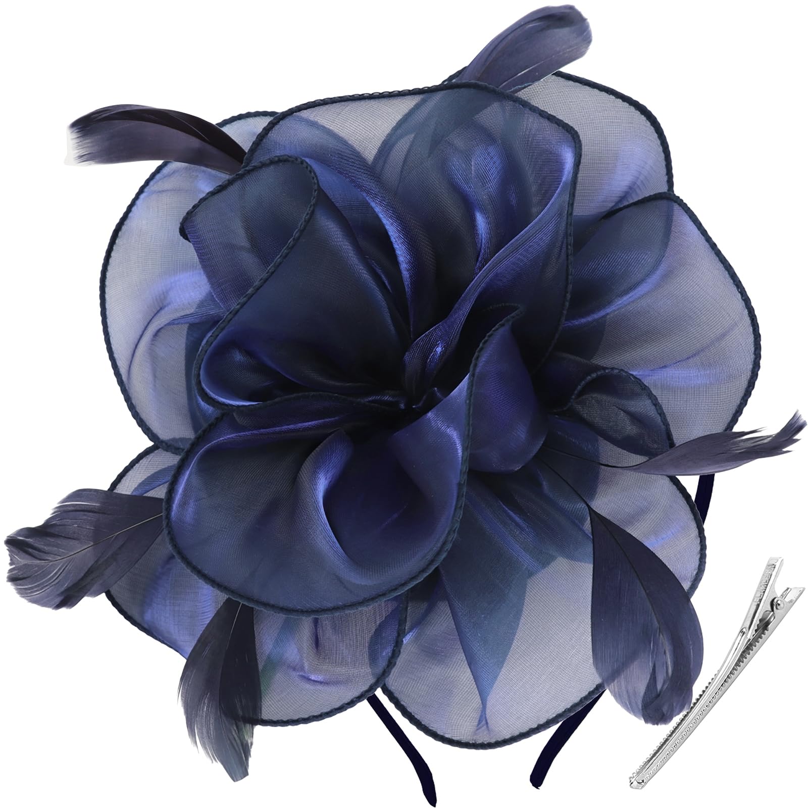 DRESHOW Fascinators Hat Tea Party Headwear Ribbons Feathers on a Headband and a Clip for Women