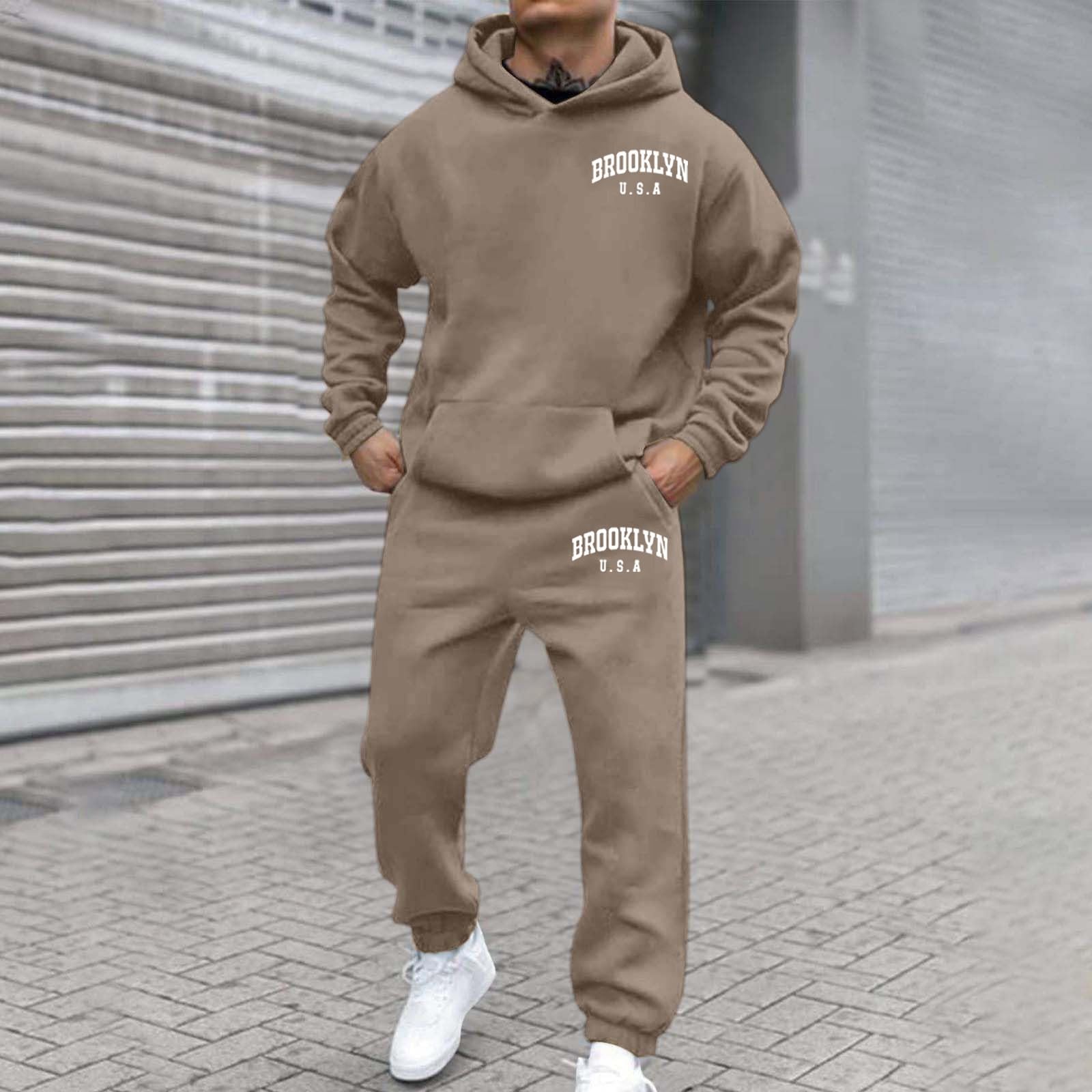 Générique Męski dres treningowy zestaw joggingowy bluza z kapturem spodnie sportowe polar bawełniany długi rękaw na co dzień fitness 2-częściowy zestaw treningowy ciepły wygodny na co dzień A4
