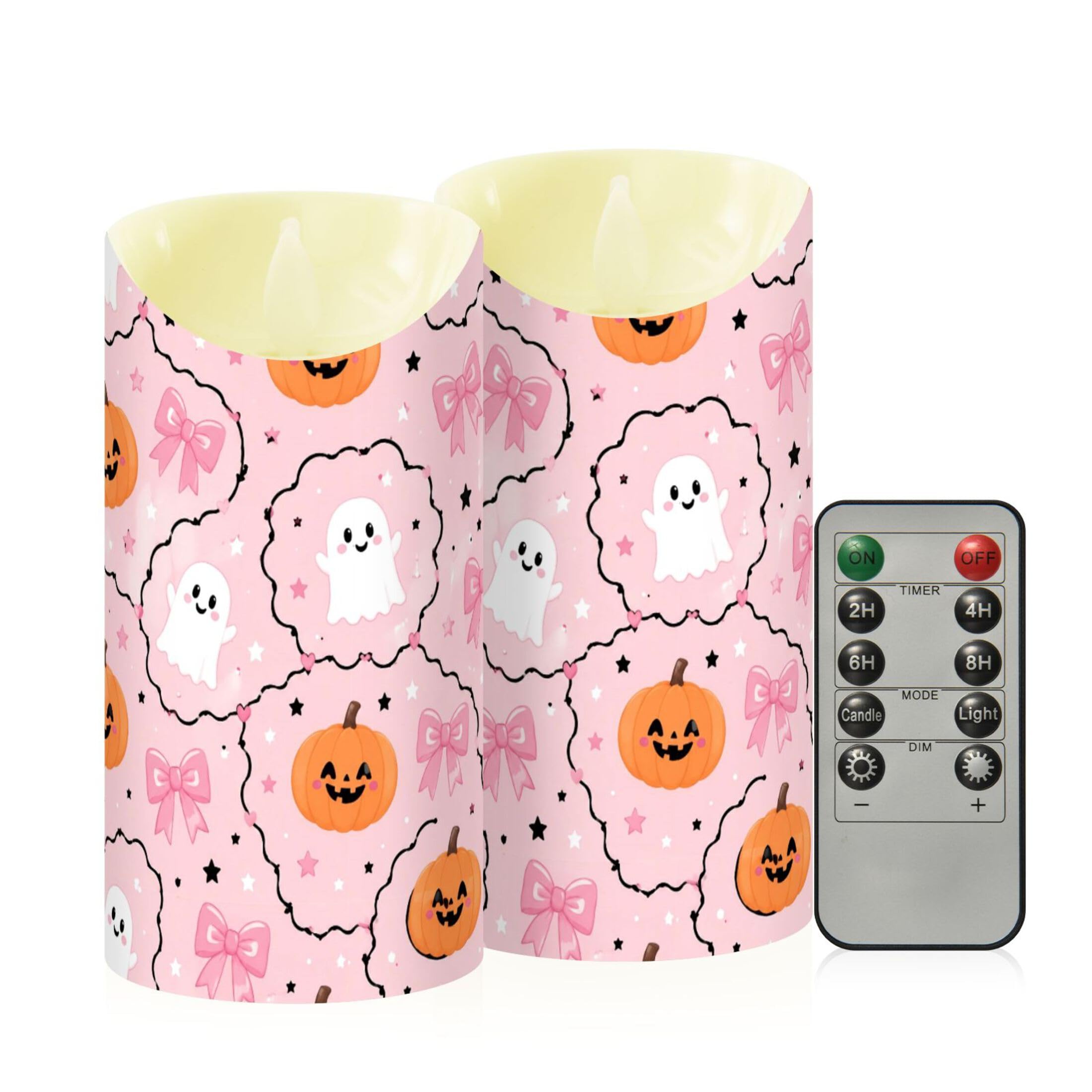 Fuauuyl Pumpkins LED Flameless Candles Flickering Plastic Pillar Candles Battery Operated Votive Candle with Remote Control and Timer, Home Decoration 2 Pack